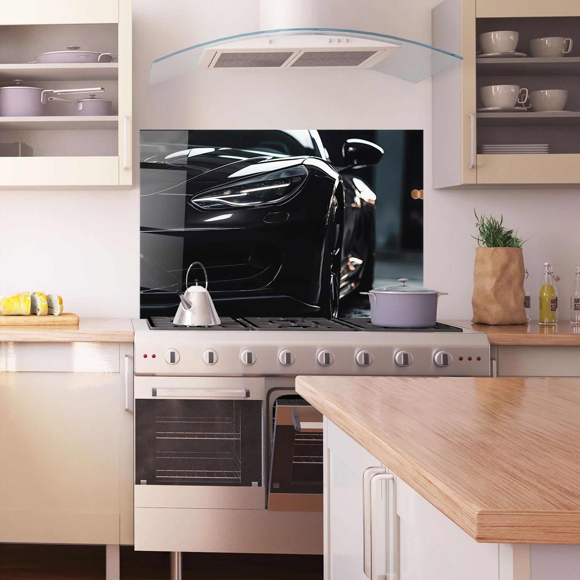 Panou Sticla Bucatarie Black Sports Car mockup 1