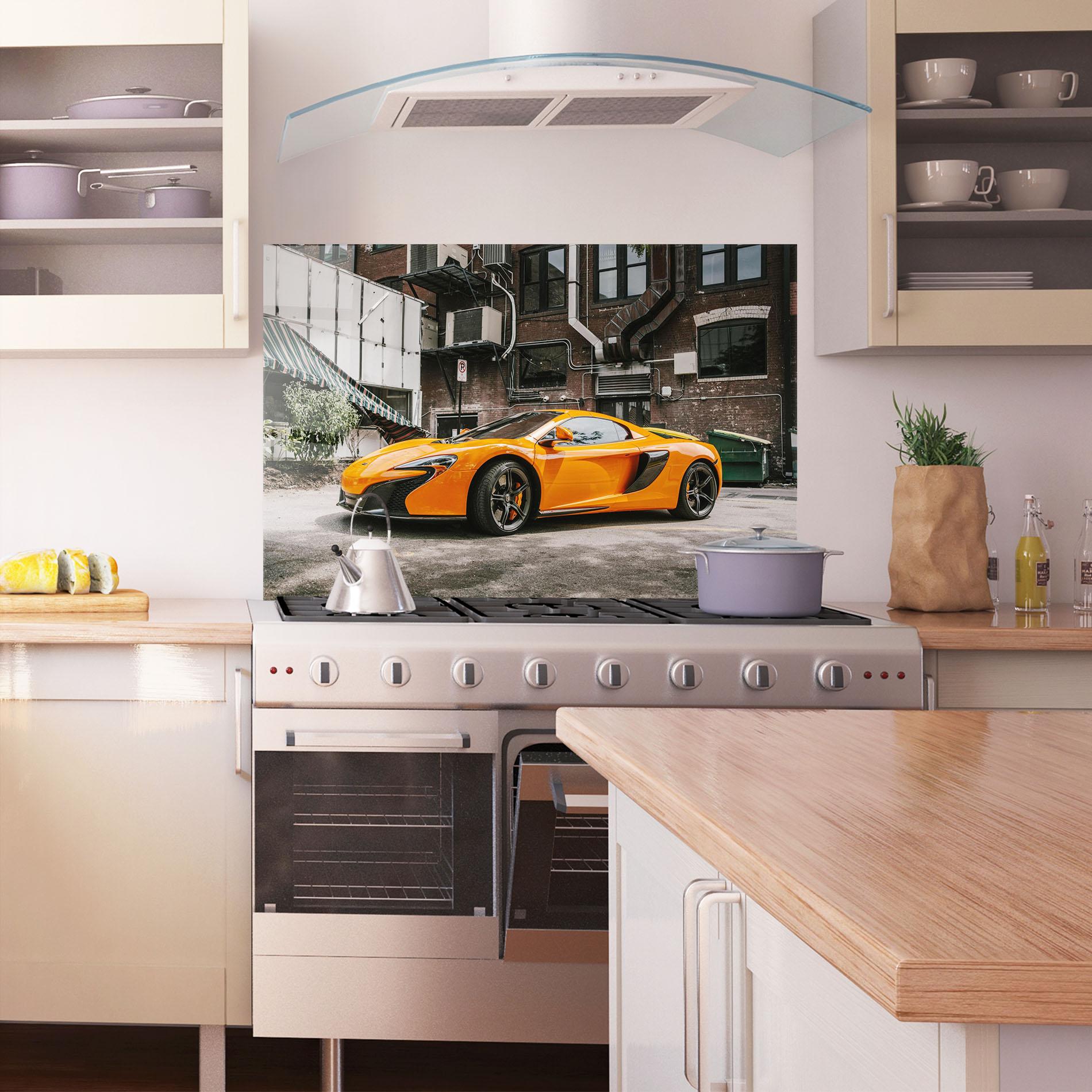 Panou Sticla Bucatarie Orange Mclaren Photo mockup 1