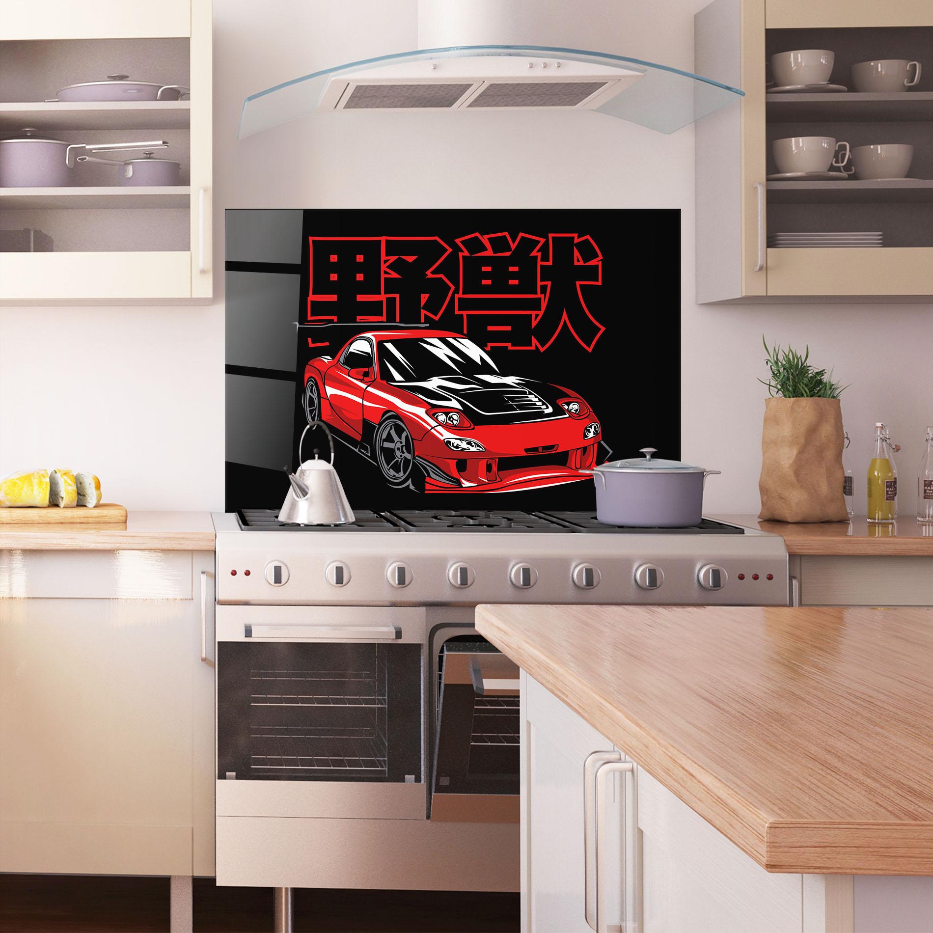 Panou Sticla Bucatarie Red Black Car mockup 1