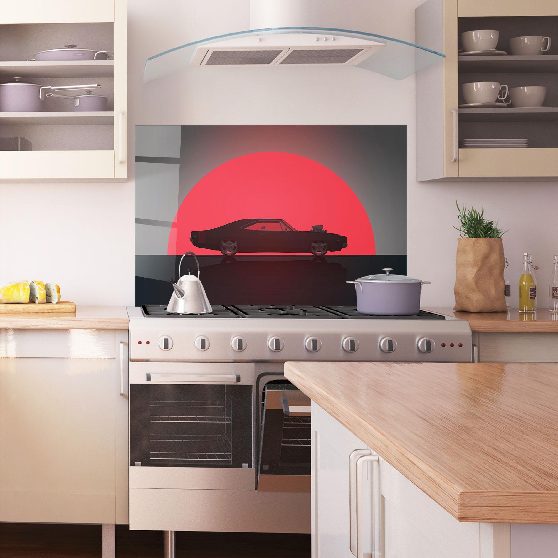 Panou Sticla Bucatarie Red Sun Car mockup 1