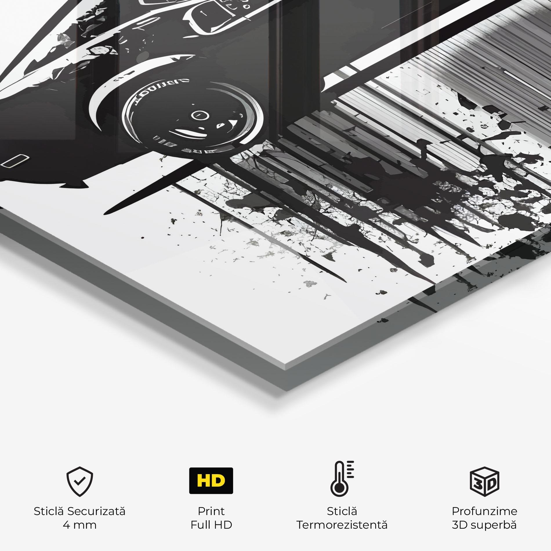 Panou Sticla Bucatarie Black Car Drowing mockup 2