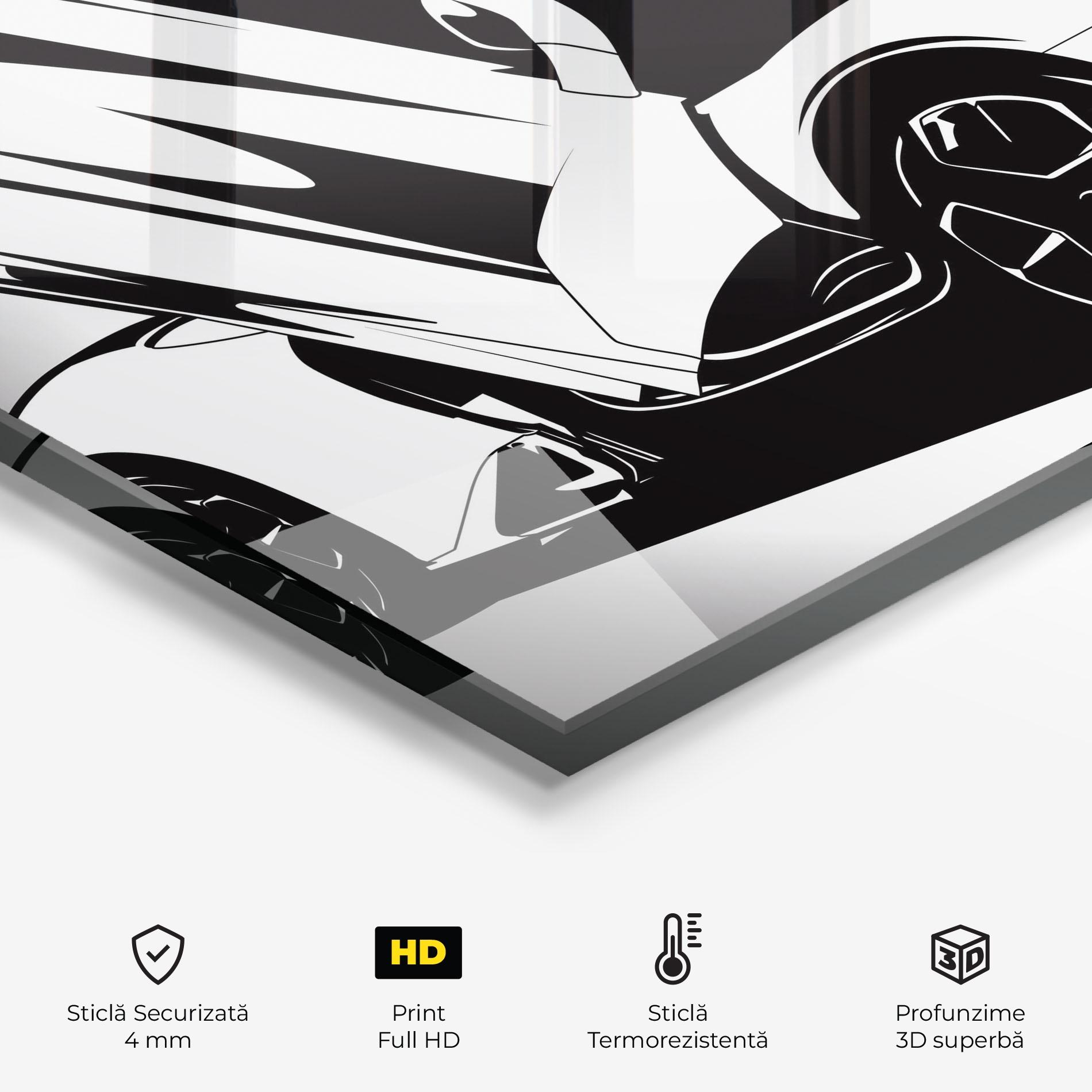 Panou Sticla Bucatarie Black White Car mockup 2