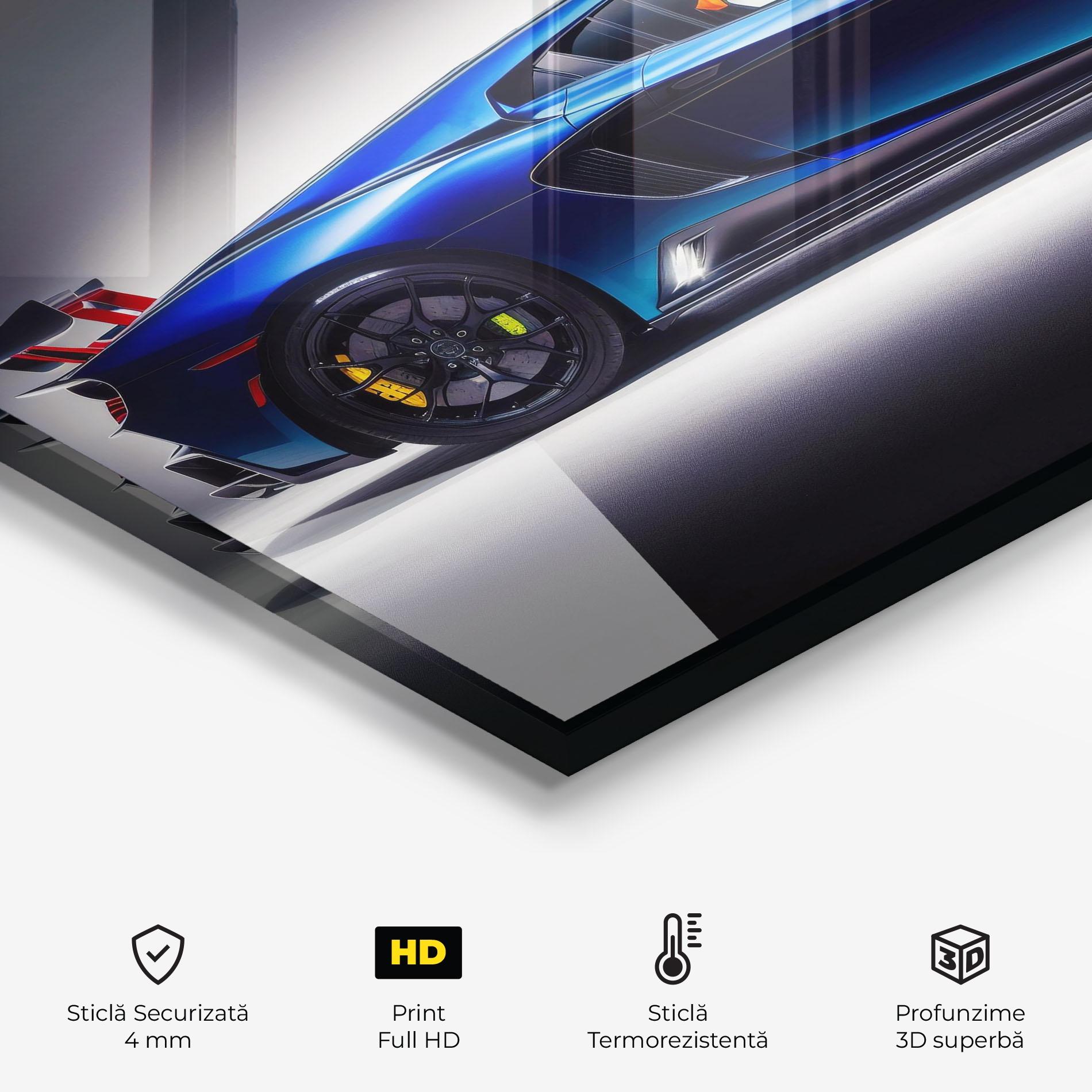 Panou Sticla Bucatarie Blue Hypercar Side mockup 2
