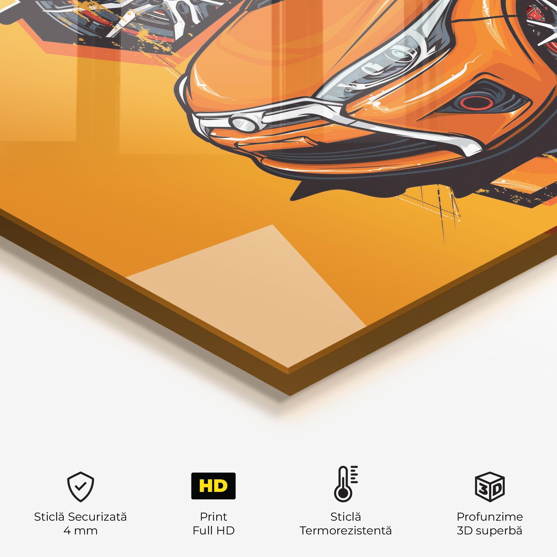 Panou Sticla Bucatarie Racing Orange Car mockup 2