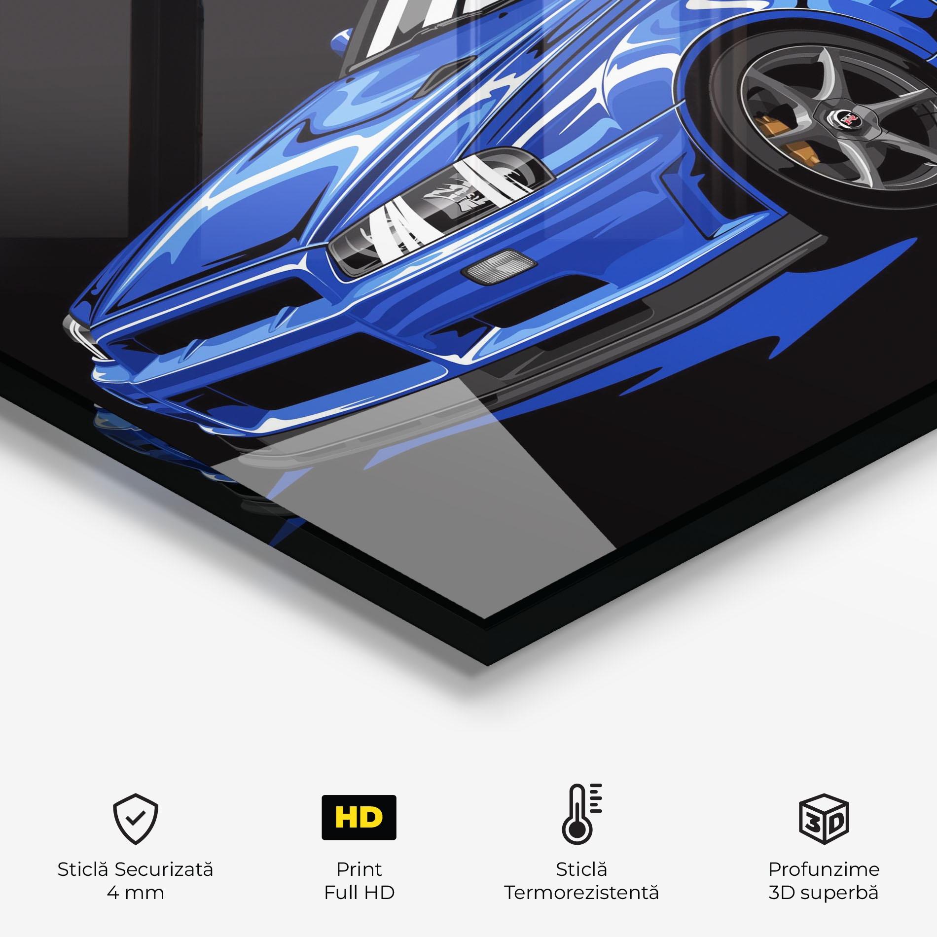 Panou Sticla Bucatarie Sport Blue Car mockup 2