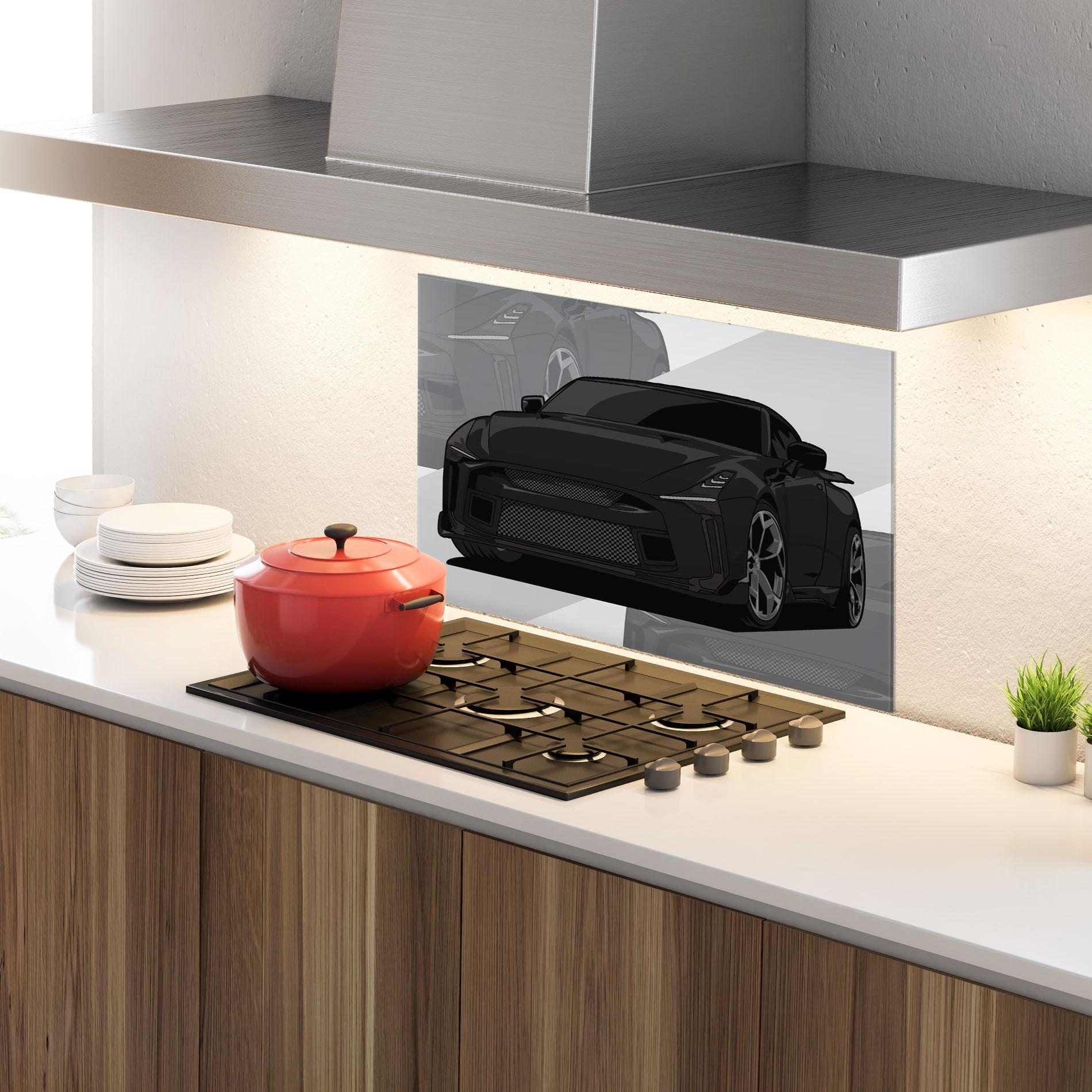 Panou Sticla Bucatarie Black Strong Car mockup 4