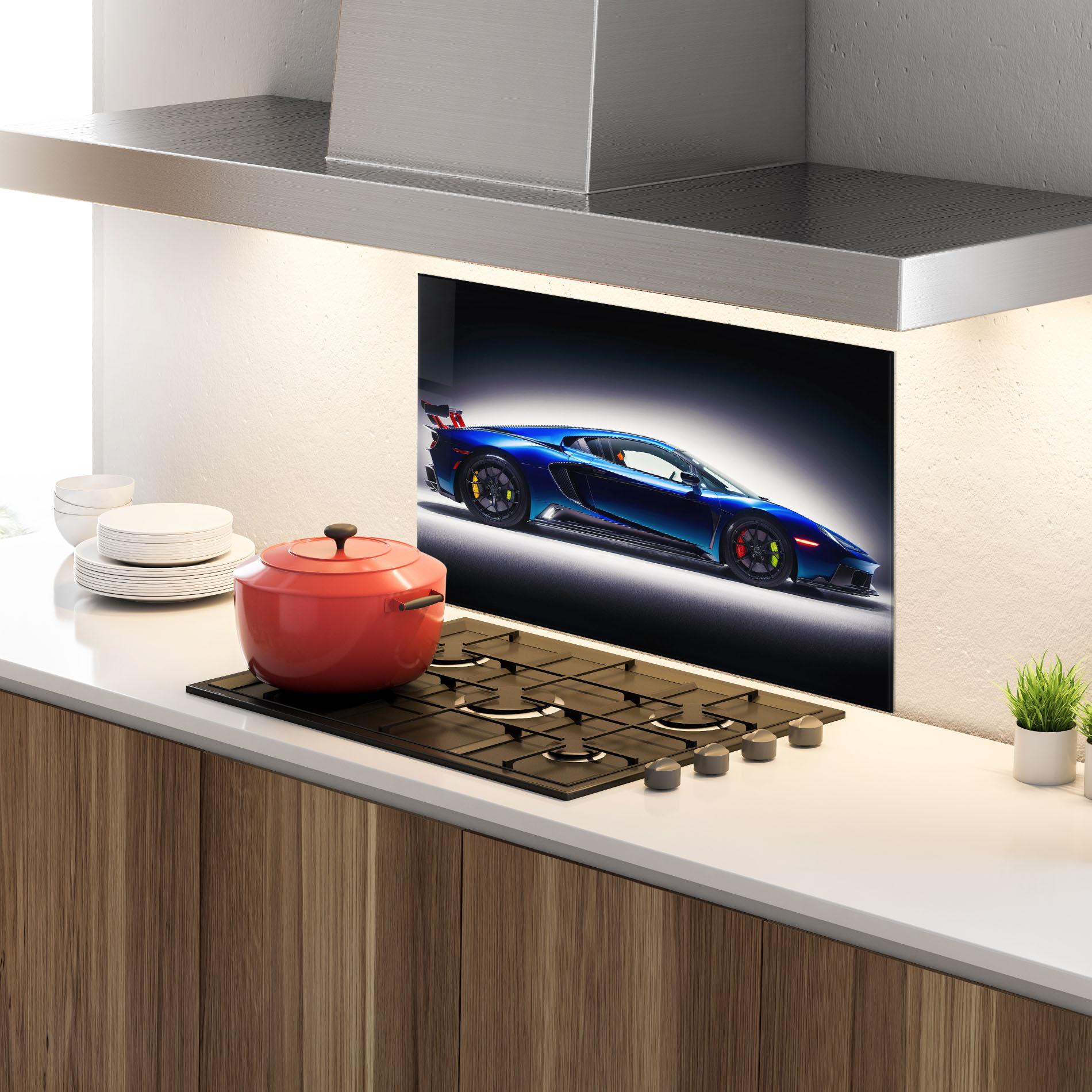 Panou Sticla Bucatarie Blue Hypercar Side mockup 4