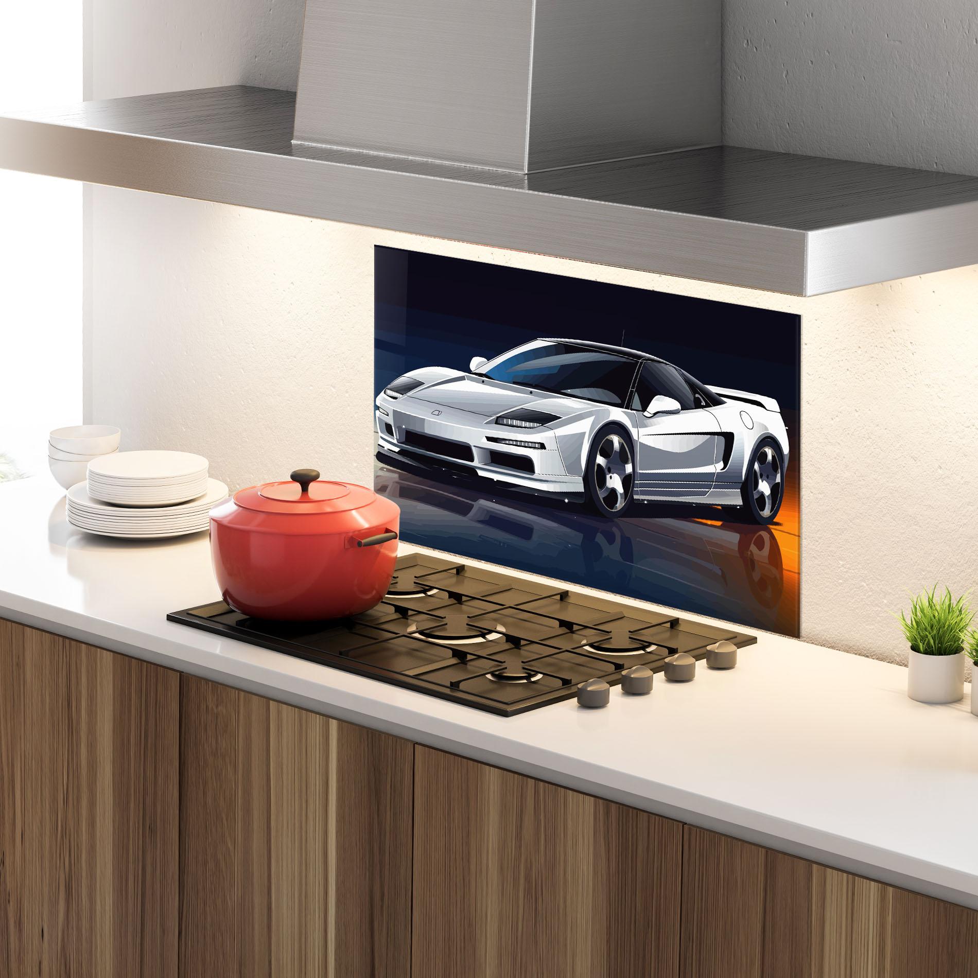 Panou Sticla Bucatarie Cool White Car mockup 4