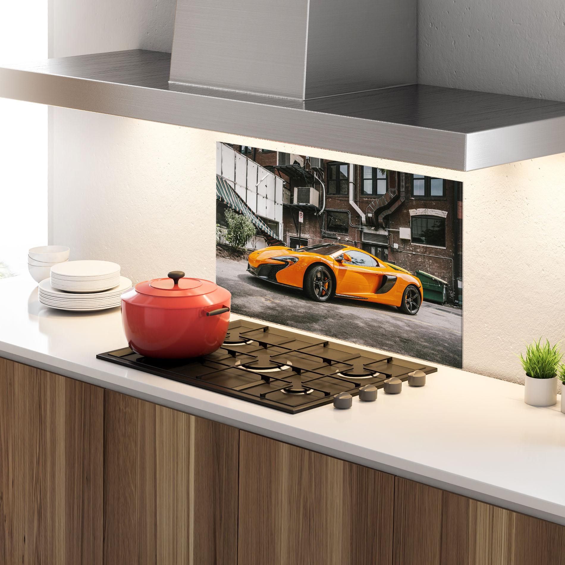 Panou Sticla Bucatarie Orange Mclaren Photo mockup 4