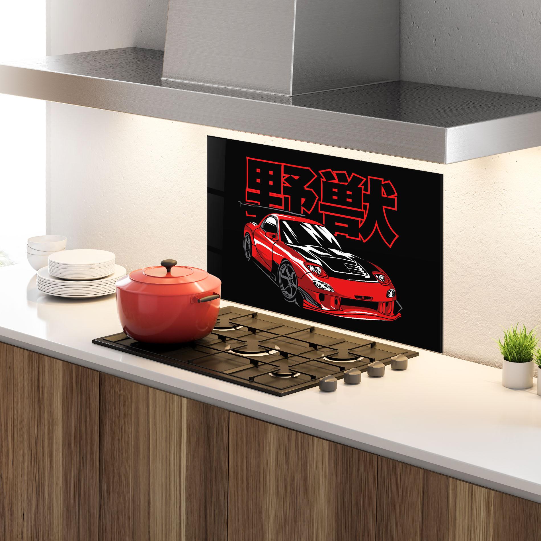 Panou Sticla Bucatarie Red Black Car mockup 4