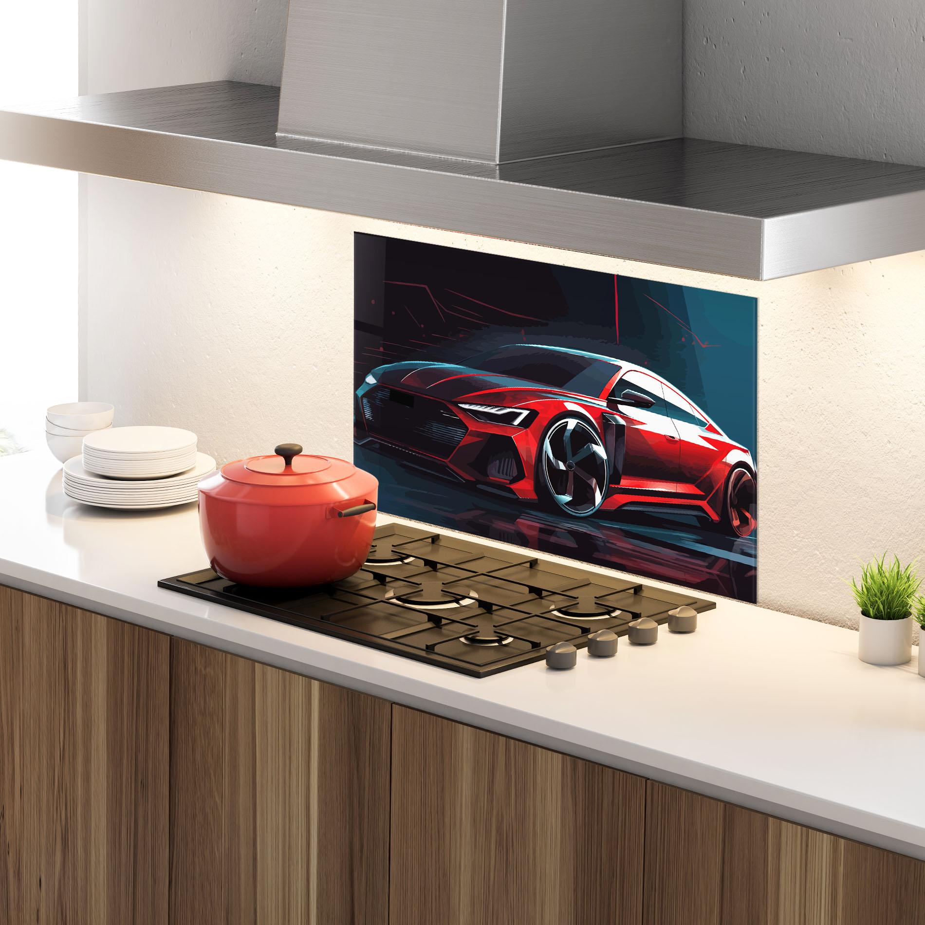 Panou Sticla Bucatarie Red Blue Sport Car mockup 4