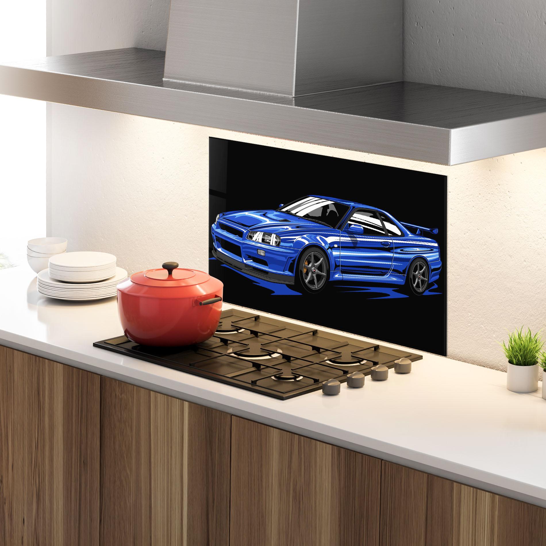 Panou Sticla Bucatarie Sport Blue Car mockup 4