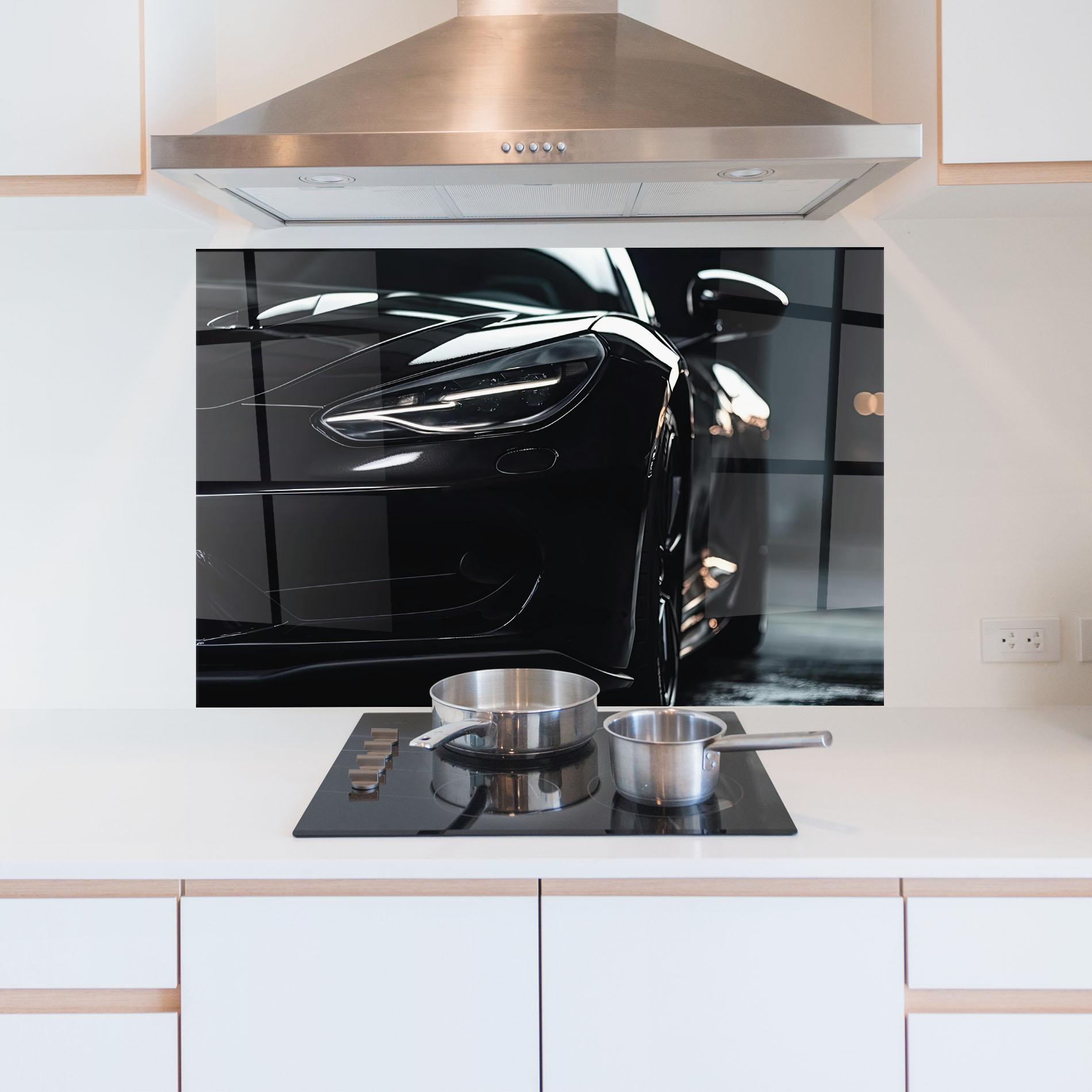 Panou Sticla Bucatarie Black Sports Car mockup 5