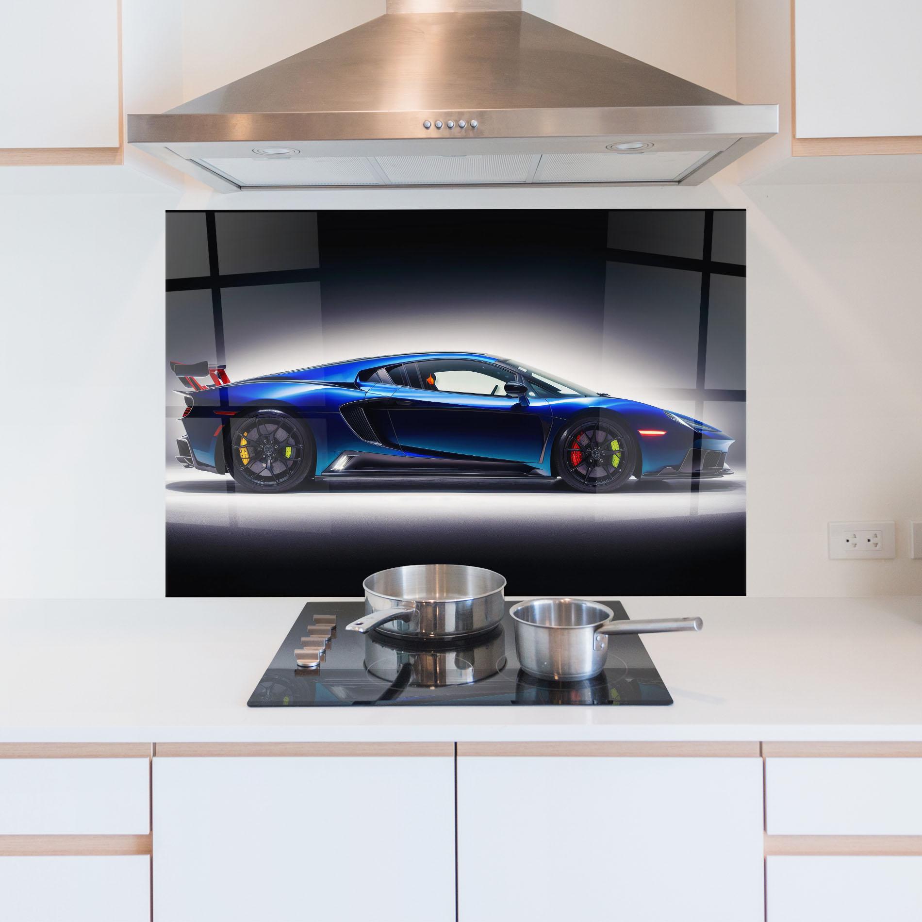 Panou Sticla Bucatarie Blue Hypercar Side mockup 5