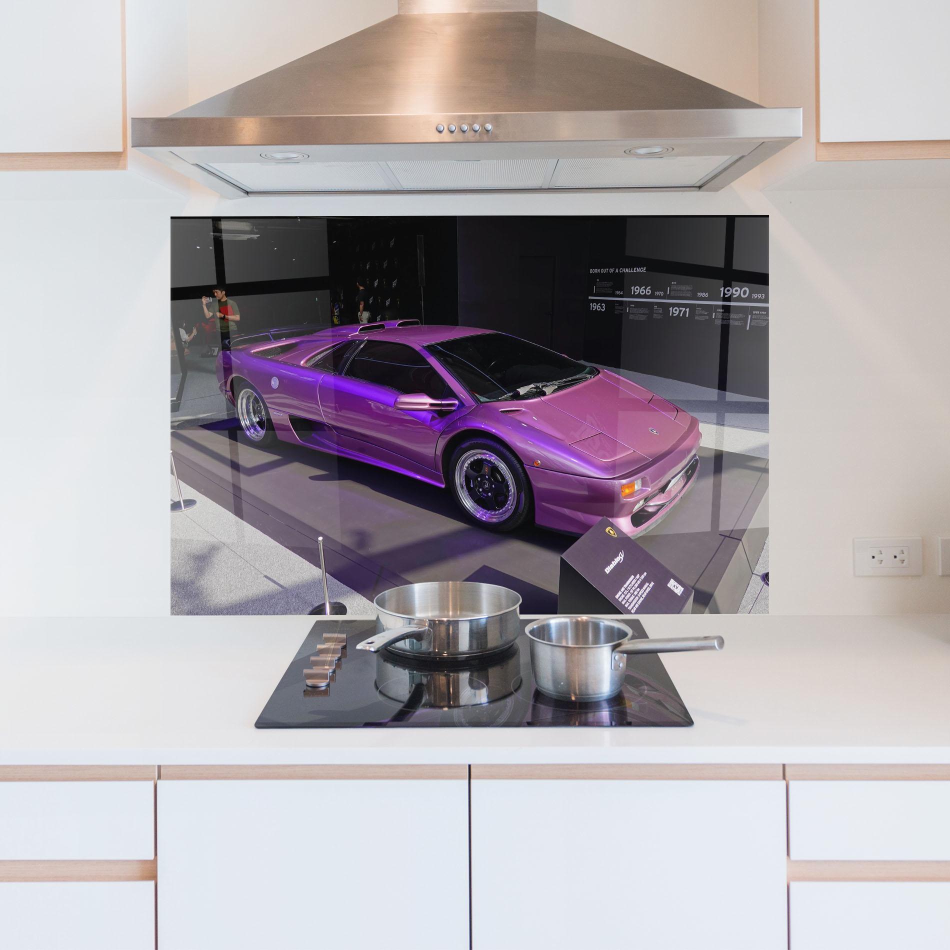Panou Sticla Bucatarie Purple Lambo mockup 5