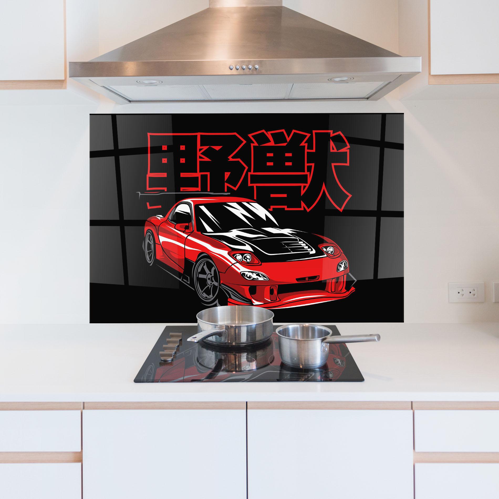 Panou Sticla Bucatarie Red Black Car mockup 5