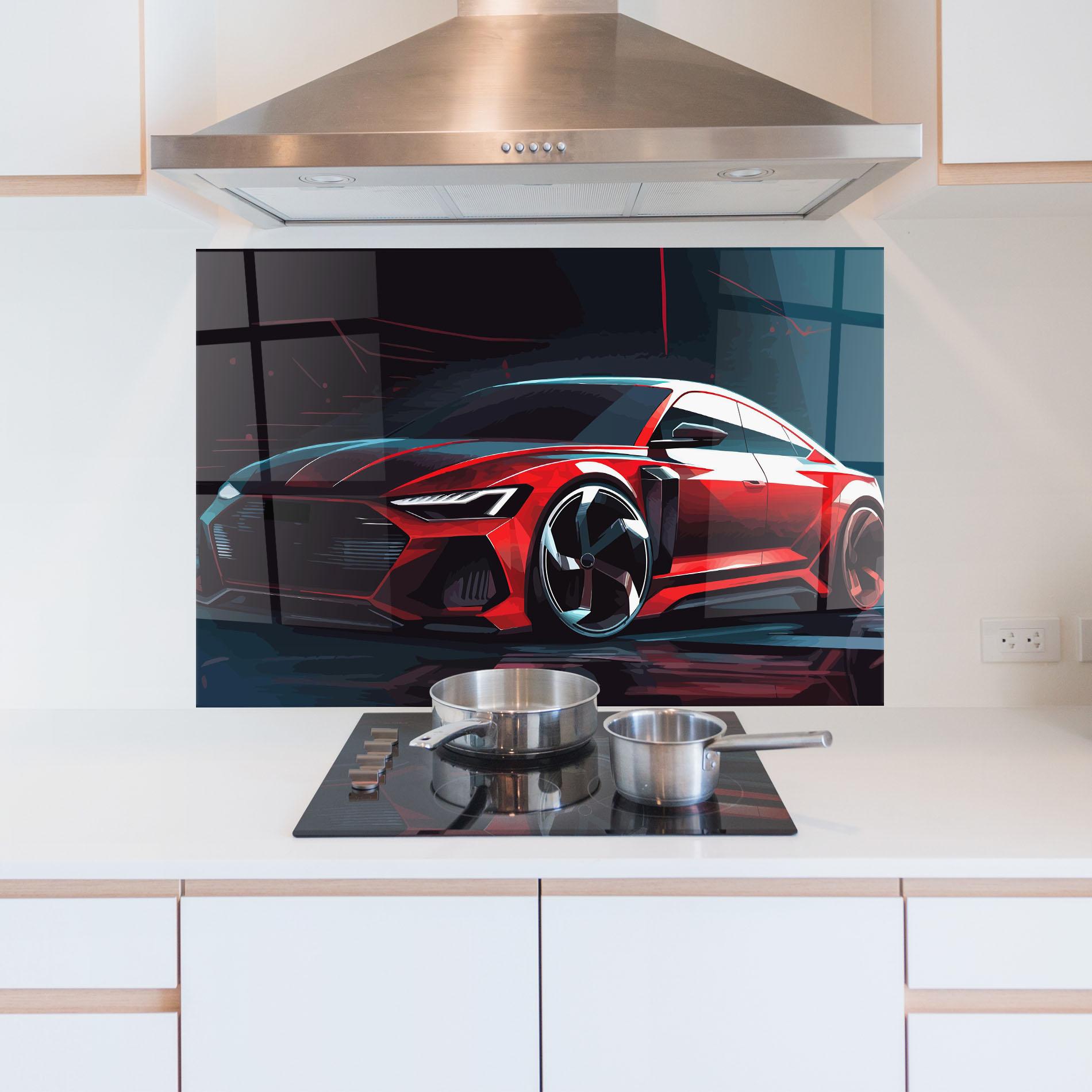 Panou Sticla Bucatarie Red Blue Sport Car mockup 5