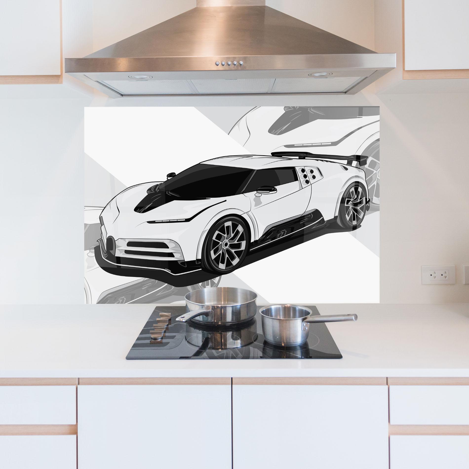 Panou Sticla Bucatarie Sport White Car mockup 5