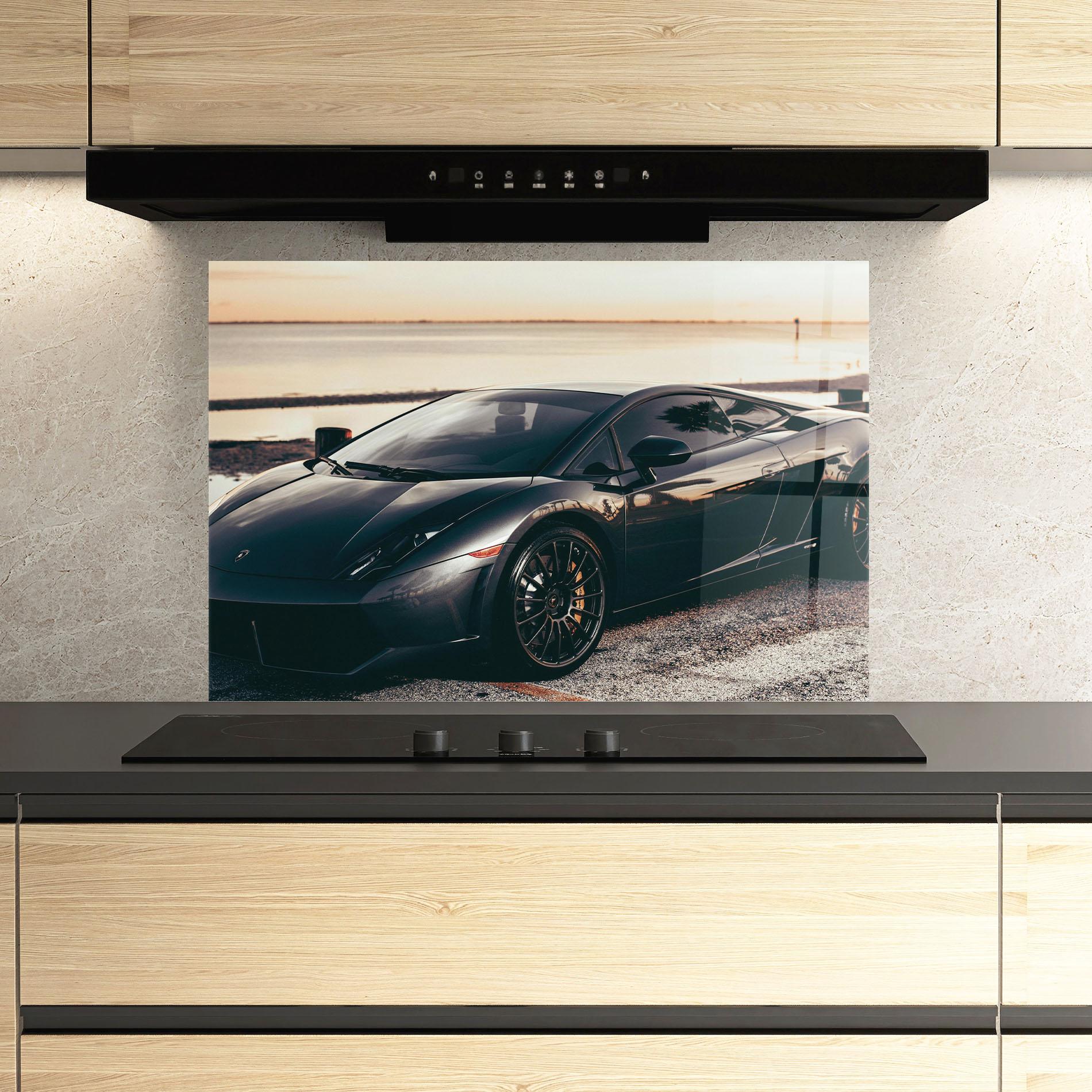 Panou Sticla Bucatarie Black Lambo Sea mockup 3