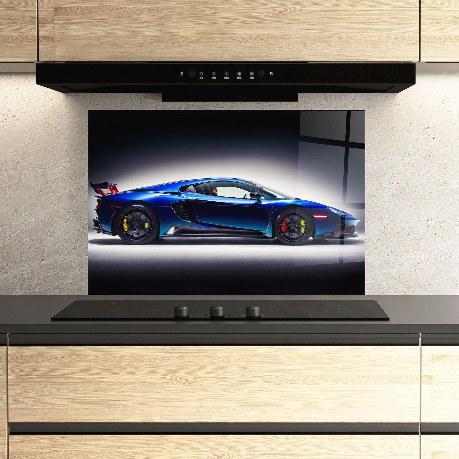 Panou Sticla Bucatarie Blue Hypercar Side mockup 3