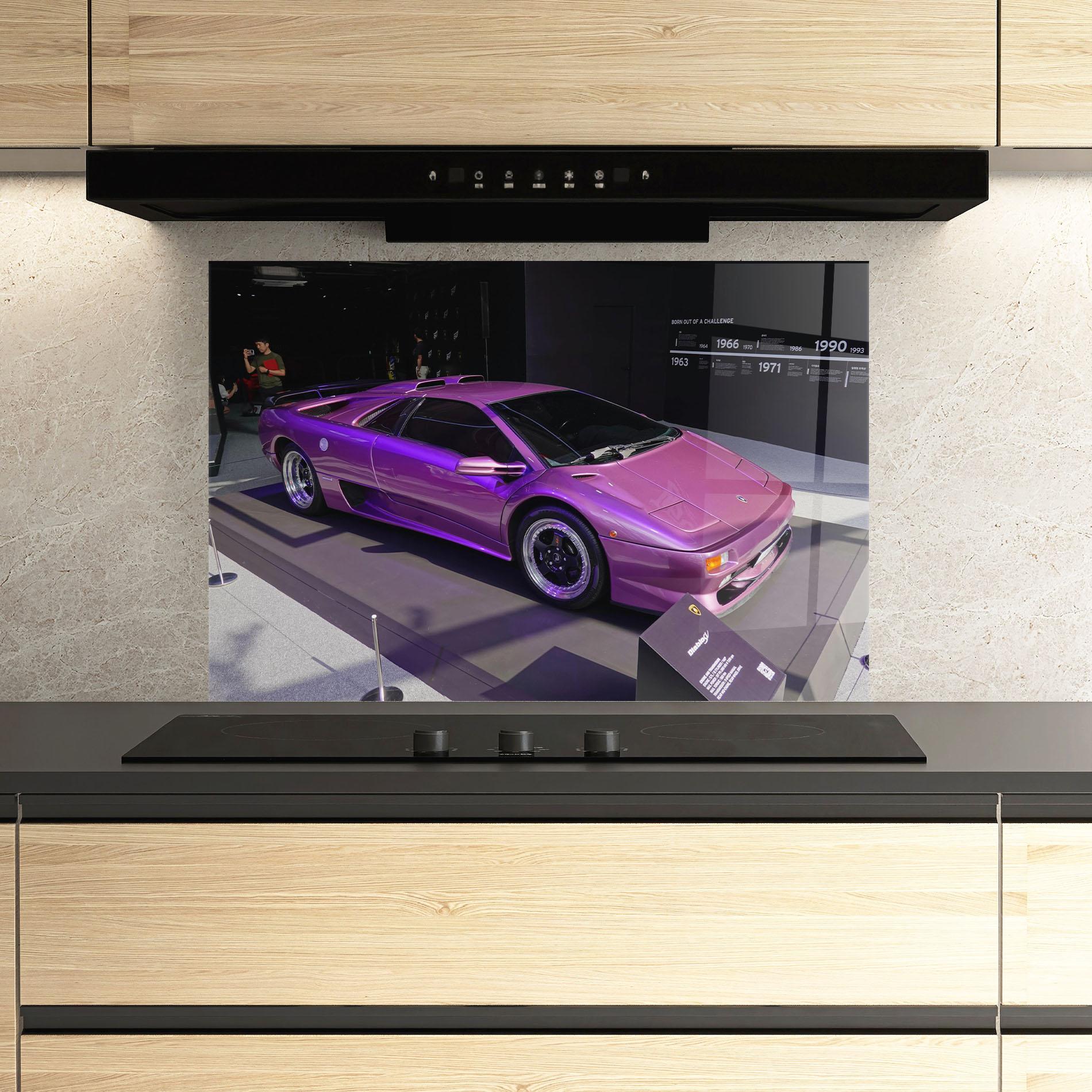 Panou Sticla Bucatarie Purple Lambo mockup 3