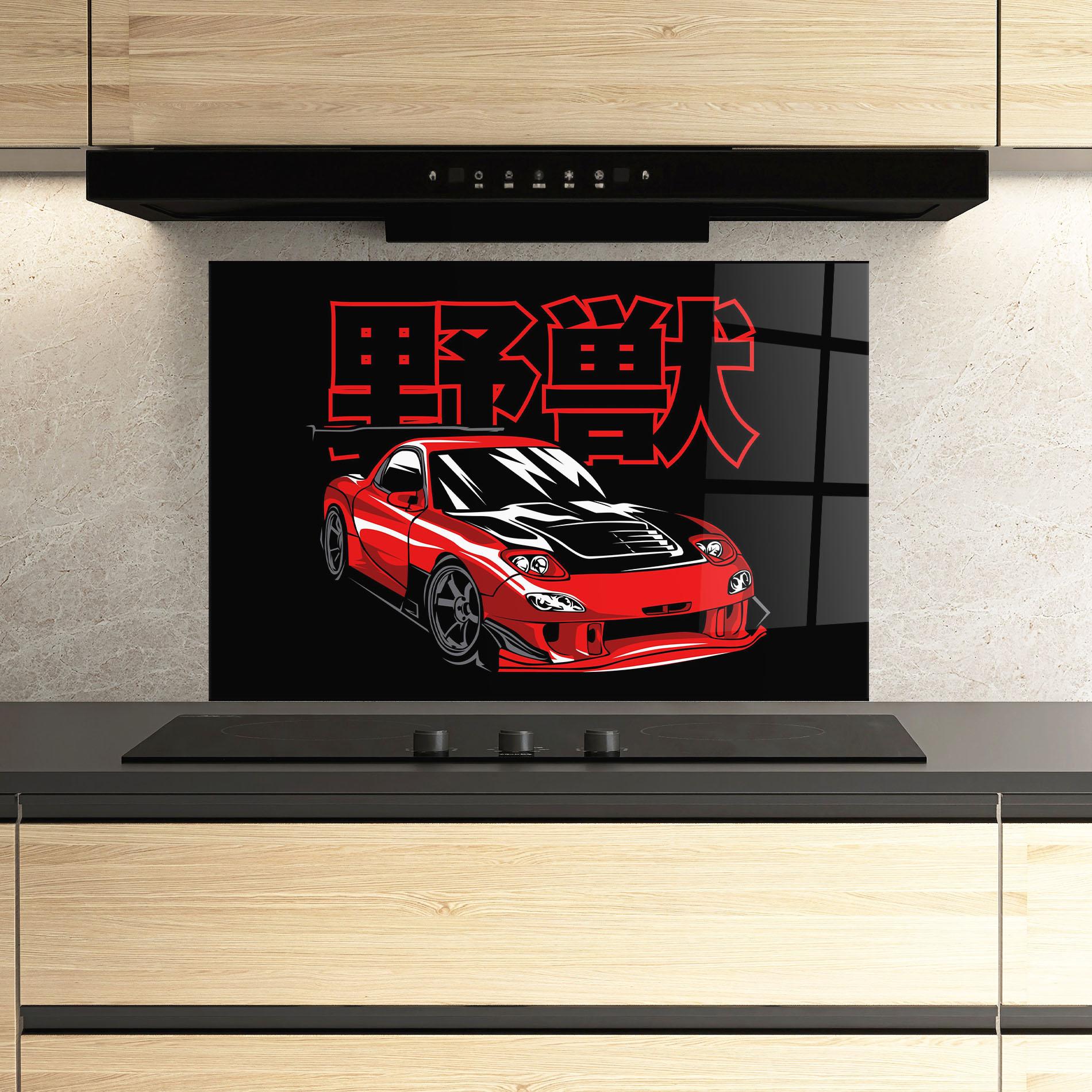 Panou Sticla Bucatarie Red Black Car mockup 3