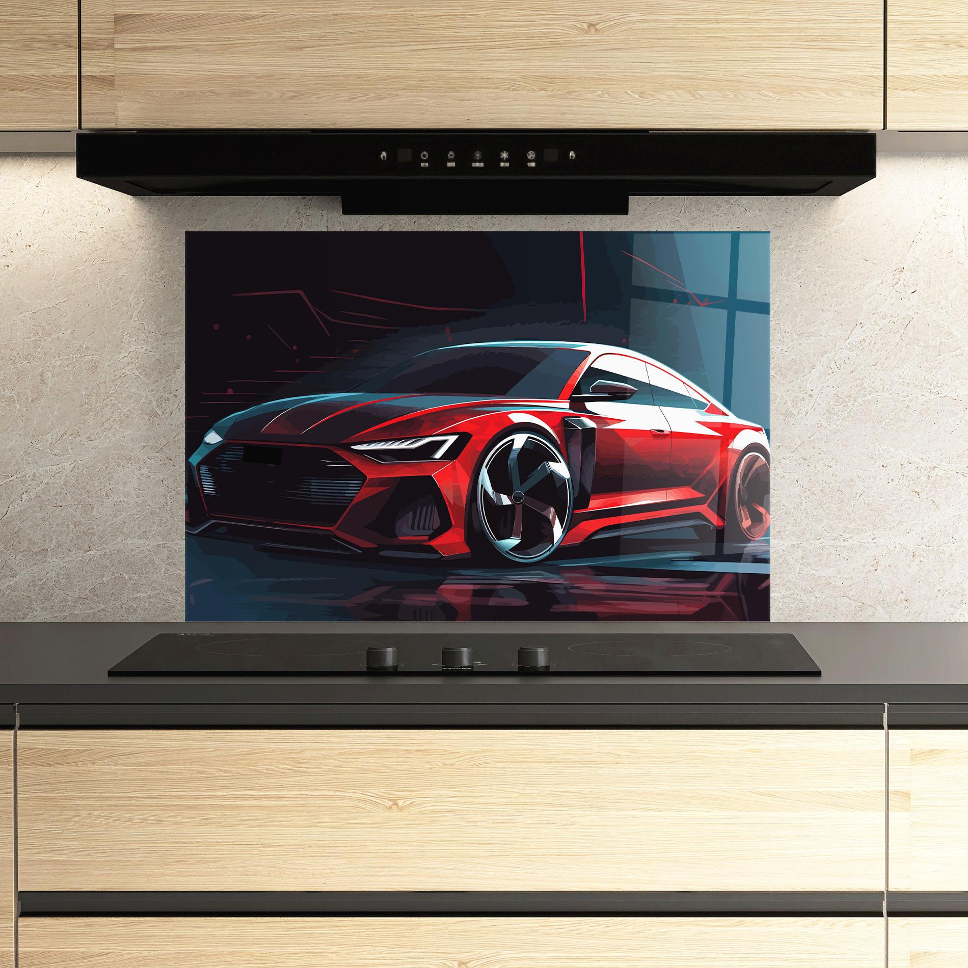 Panou Sticla Bucatarie Red Blue Sport Car mockup 3