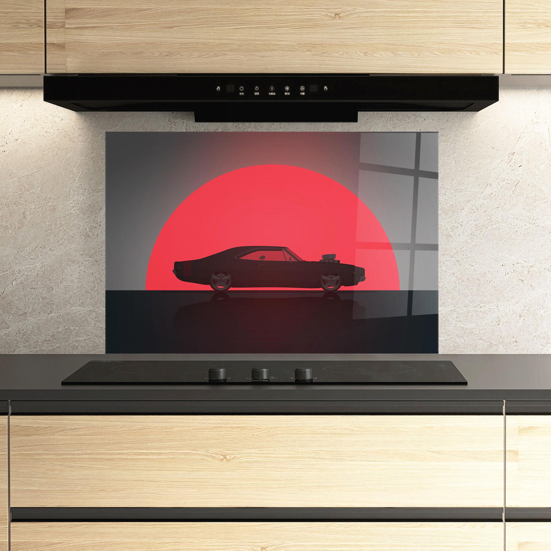 Panou Sticla Bucatarie Red Sun Car mockup 3