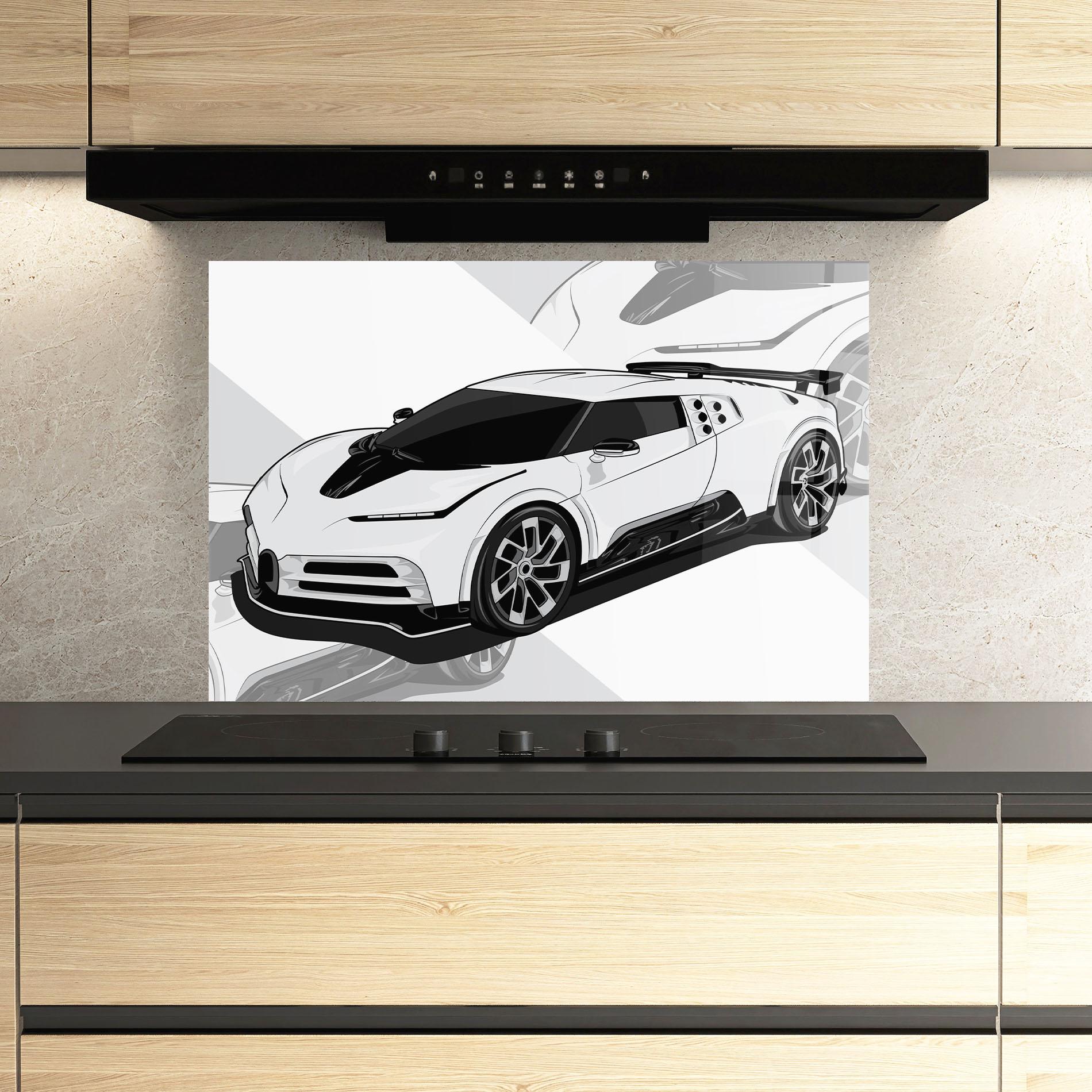 Panou Sticla Bucatarie Sport White Car mockup 3