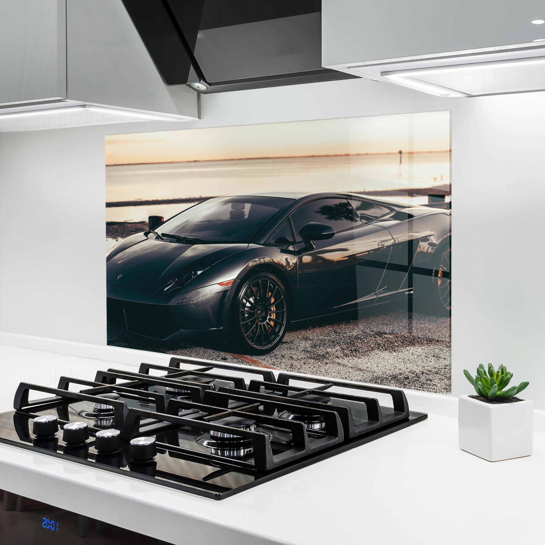 Panou Sticla Bucatarie Black Lambo Sea mockup 6