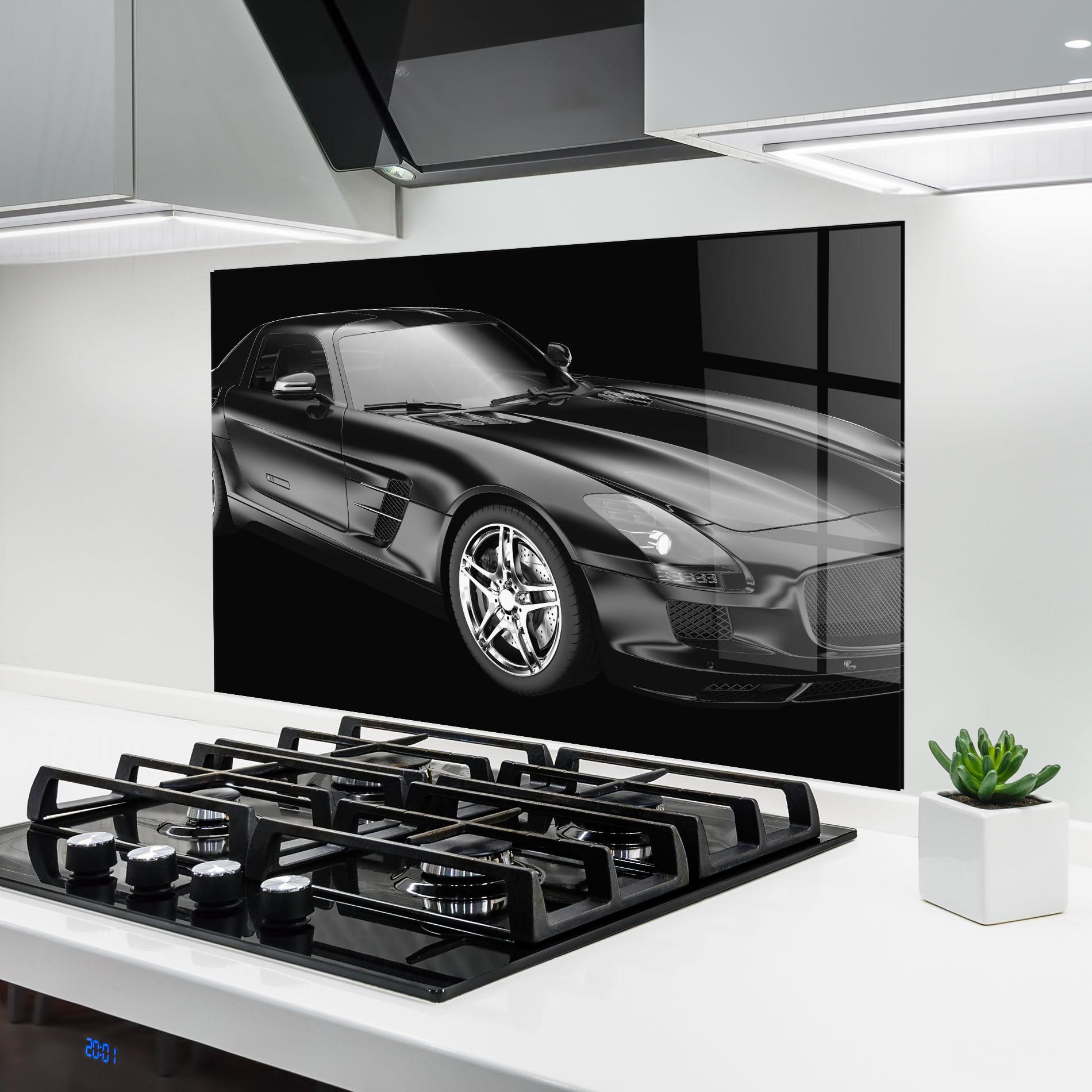 Panou Sticla Bucatarie Black Matte Mercedes mockup 6