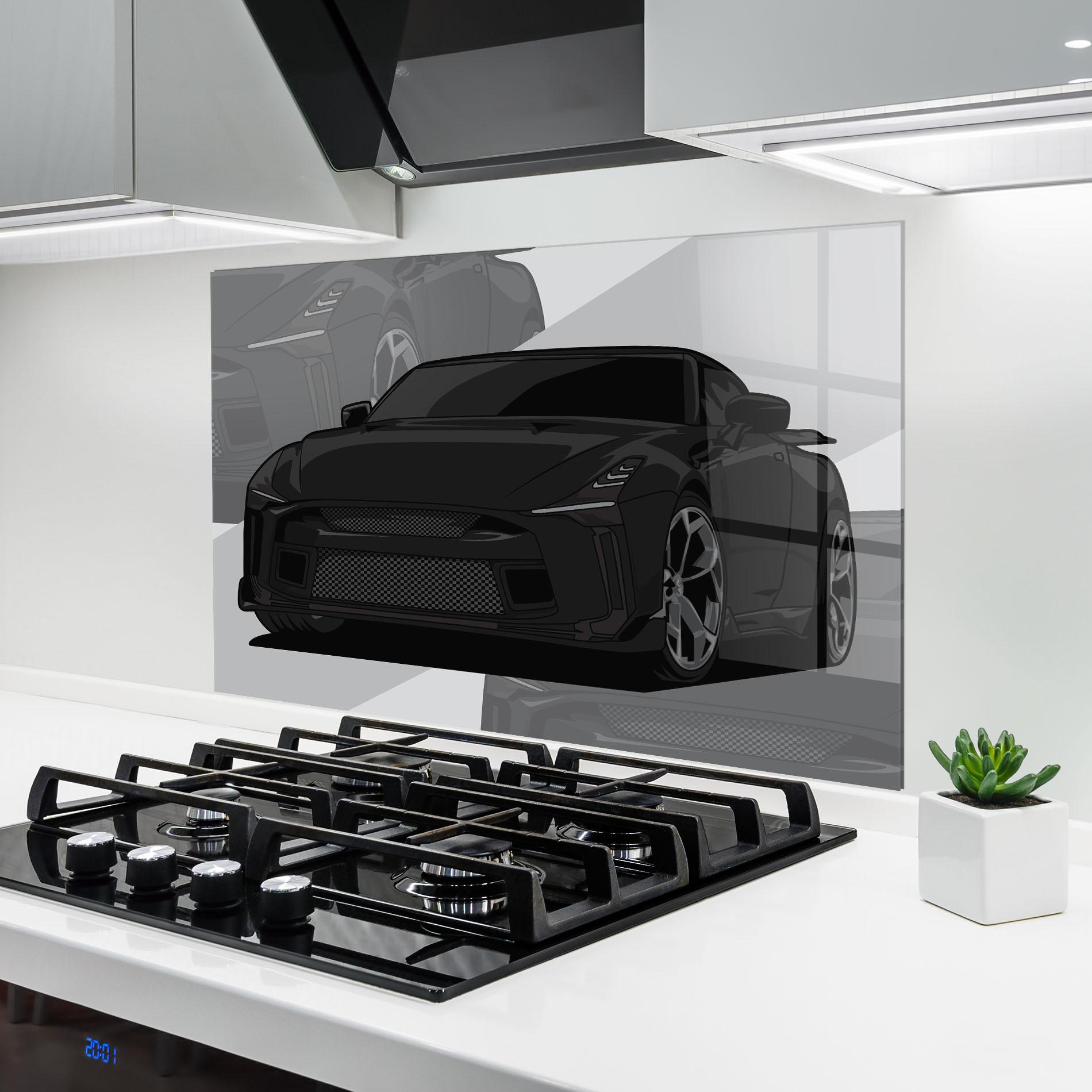 Panou Sticla Bucatarie Black Strong Car mockup 6