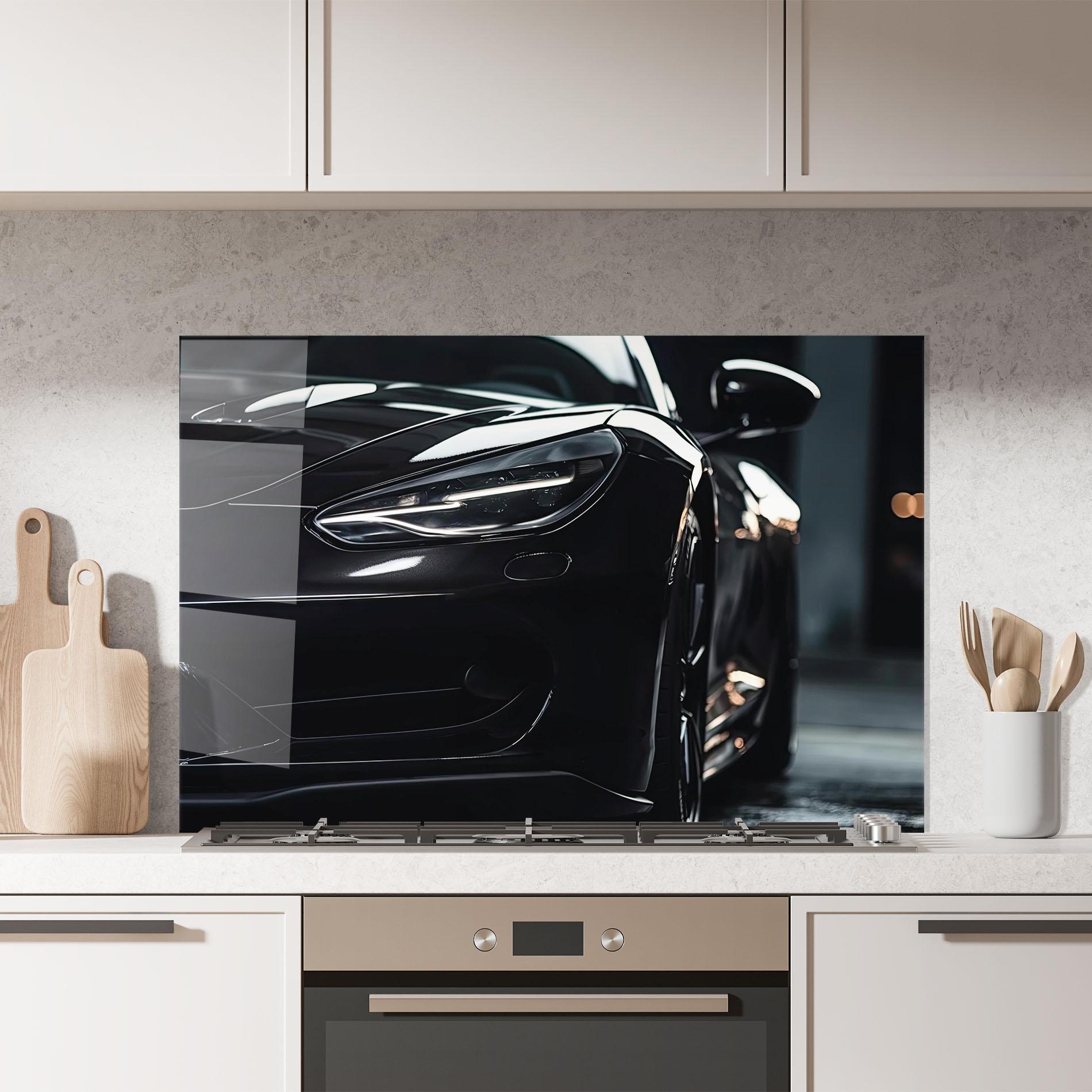 Panou Sticla Bucatarie Black Sports Car mockup 7