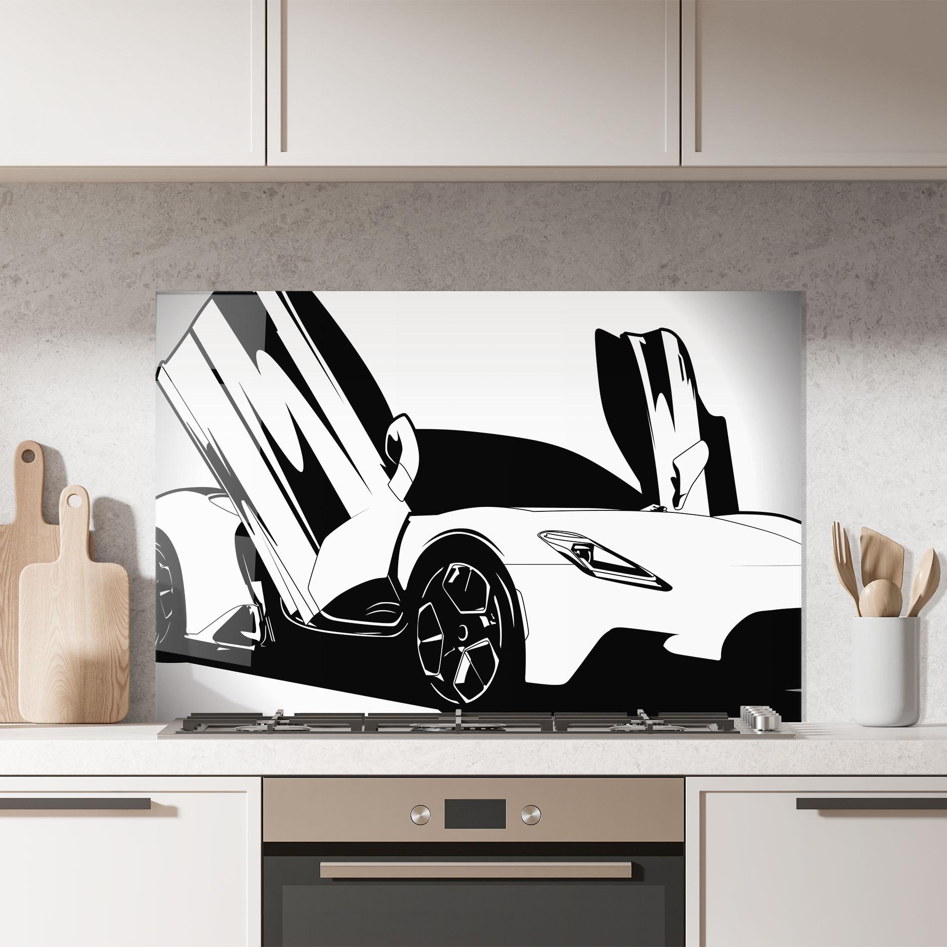Panou Sticla Bucatarie Black White Car mockup 7
