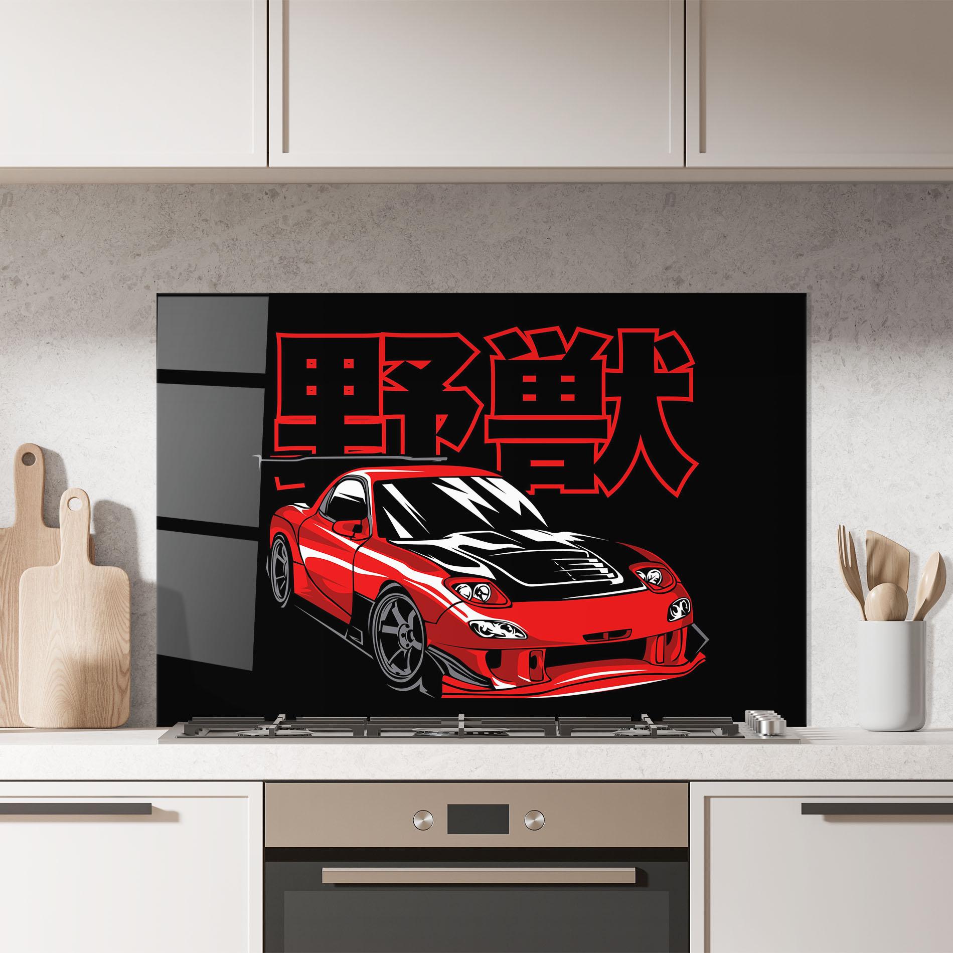 Panou Sticla Bucatarie Red Black Car mockup 7