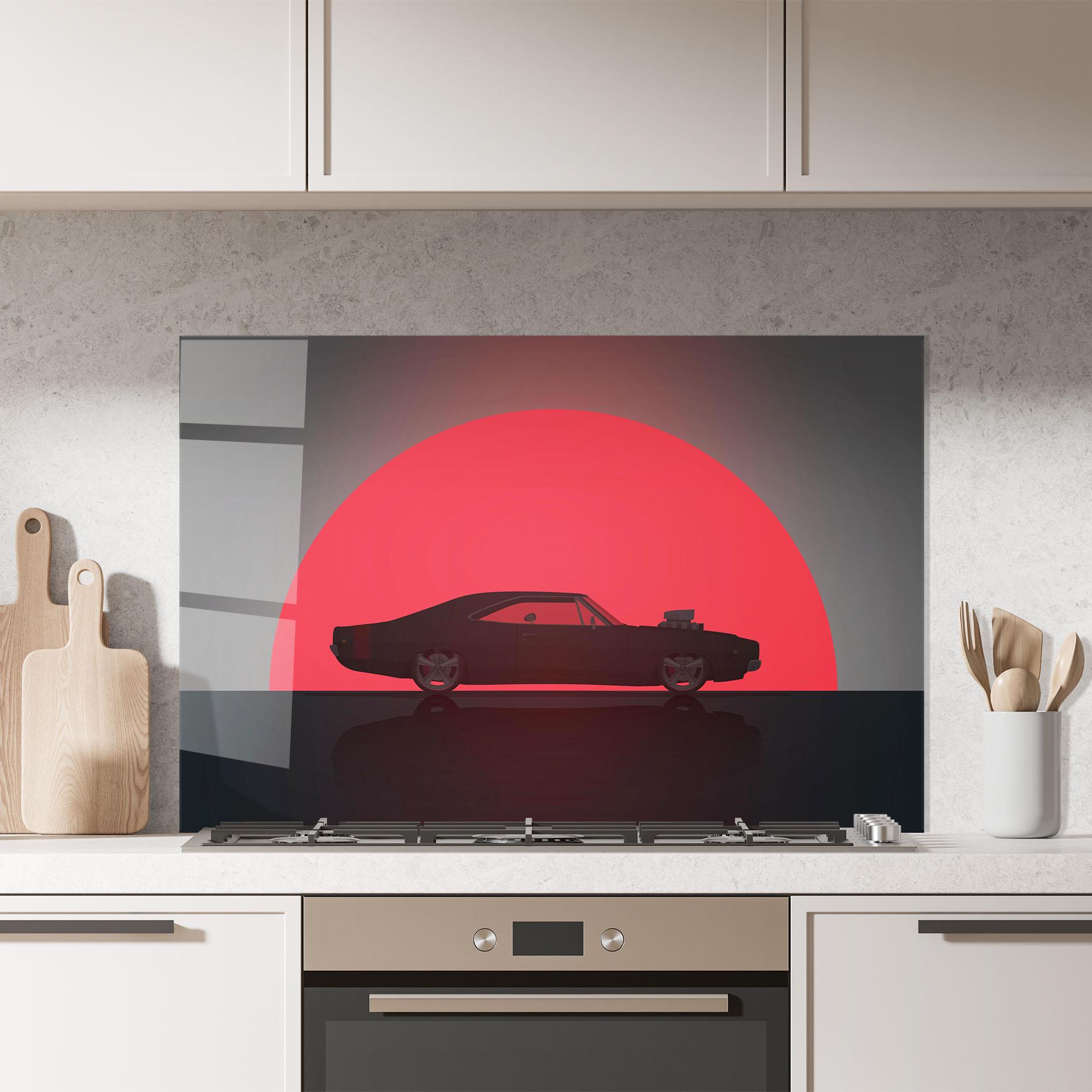 Panou Sticla Bucatarie Red Sun Car mockup 7