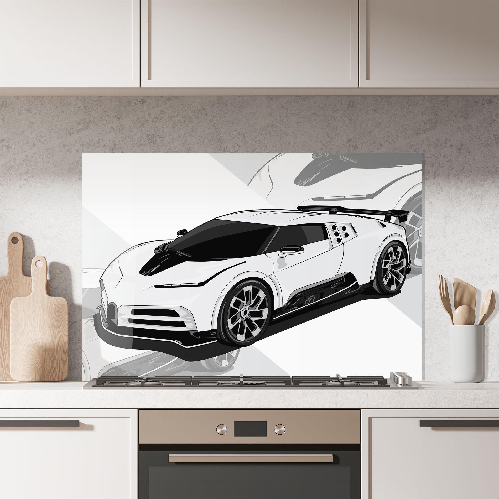 Panou Sticla Bucatarie Sport White Car mockup 7