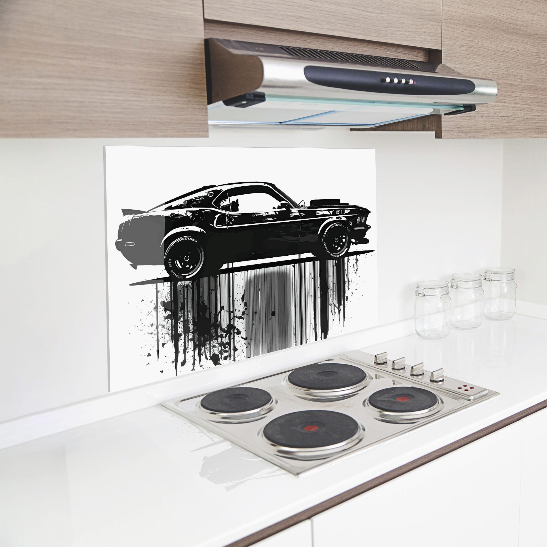 Panou Sticla Bucatarie Black Car Drowing mockup 8