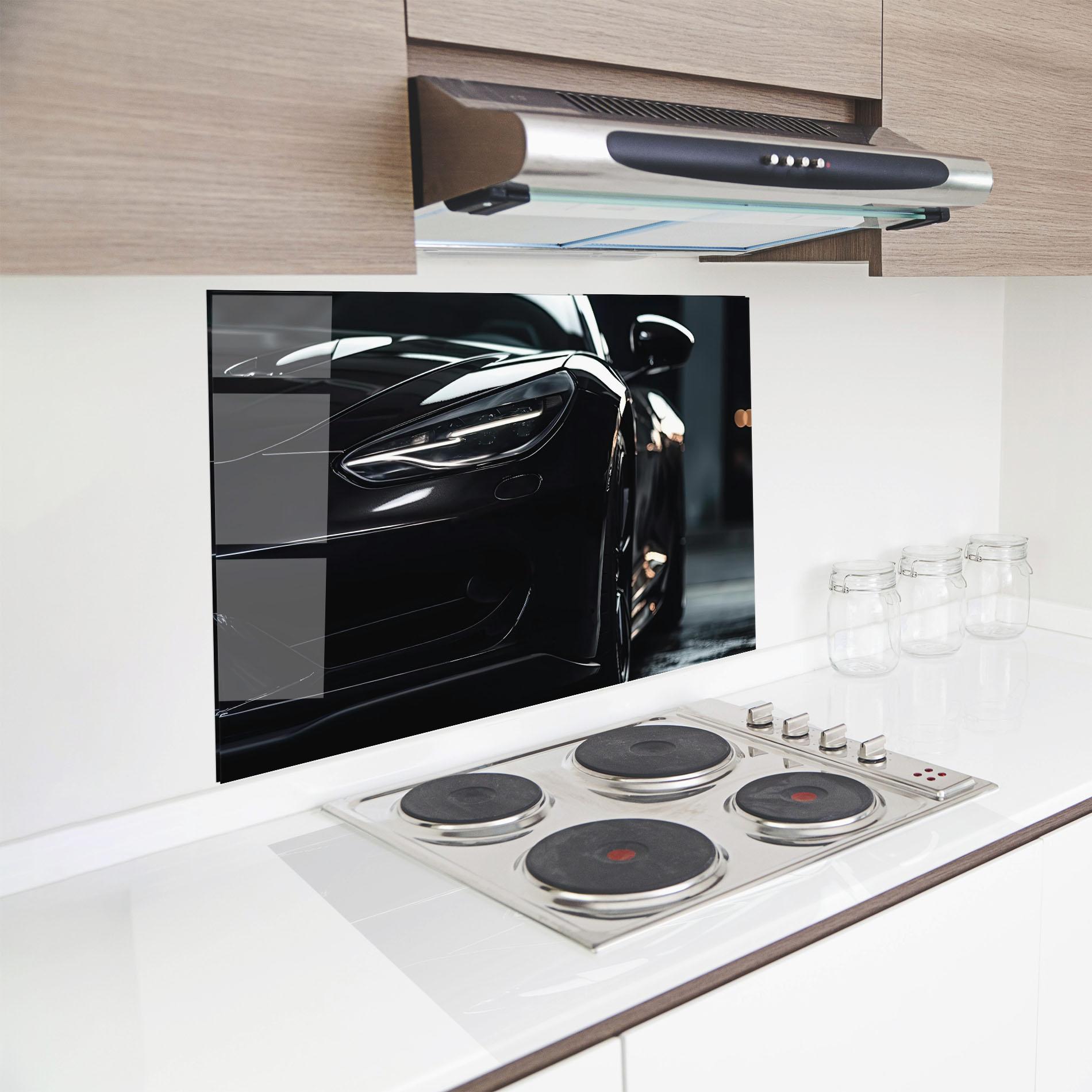 Panou Sticla Bucatarie Black Sports Car mockup 8