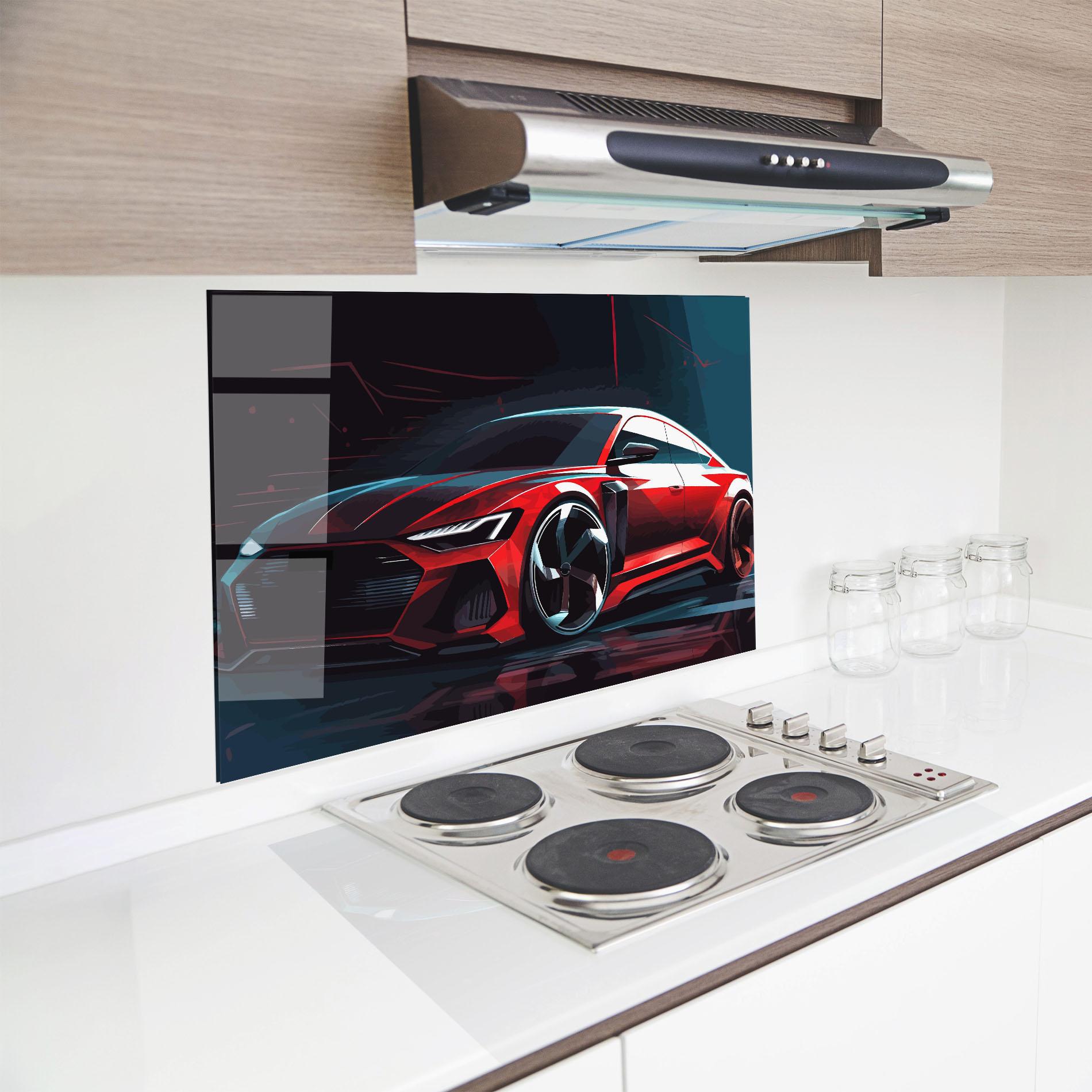 Panou Sticla Bucatarie Red Blue Sport Car mockup 8