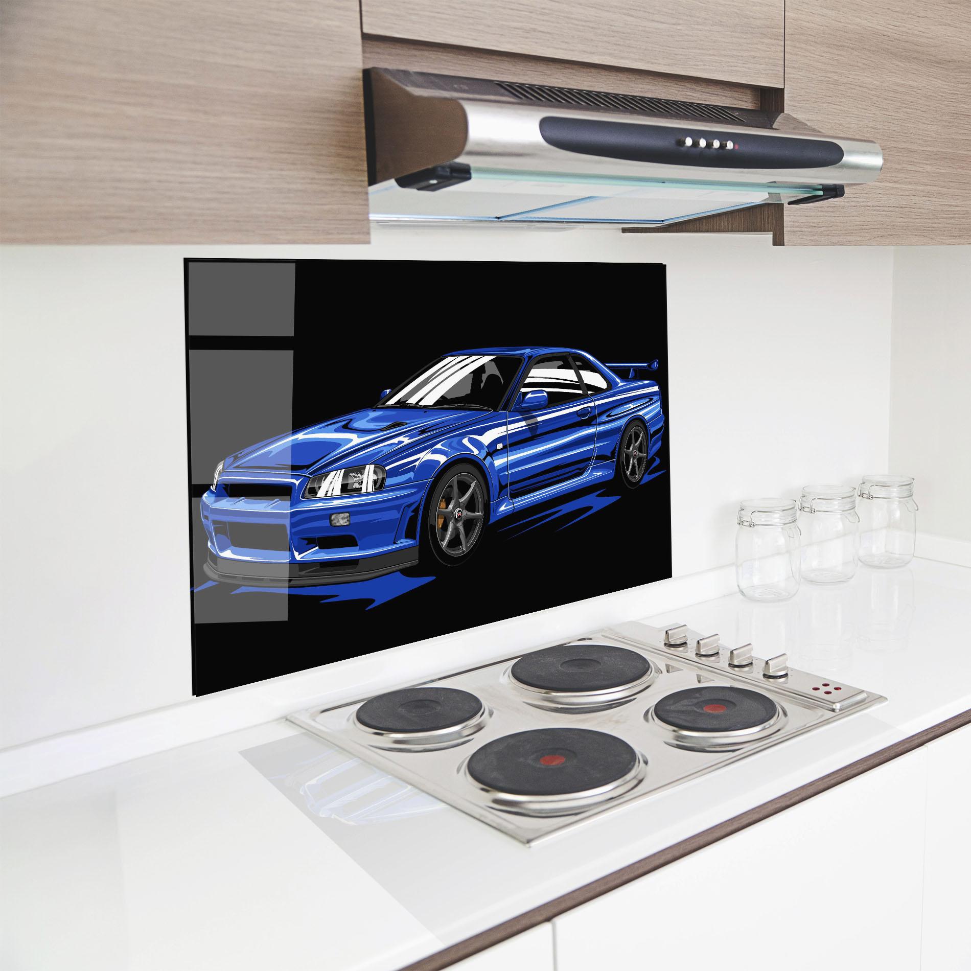 Panou Sticla Bucatarie Sport Blue Car mockup 8