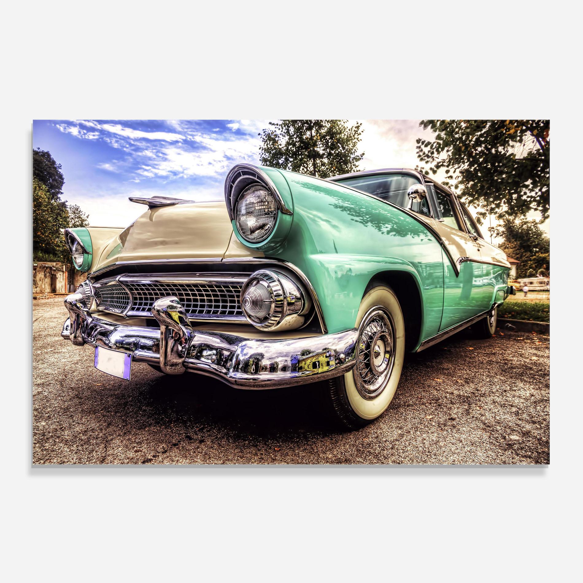 Panou Sticla Bucatarie Green Vintage Car mockup 0