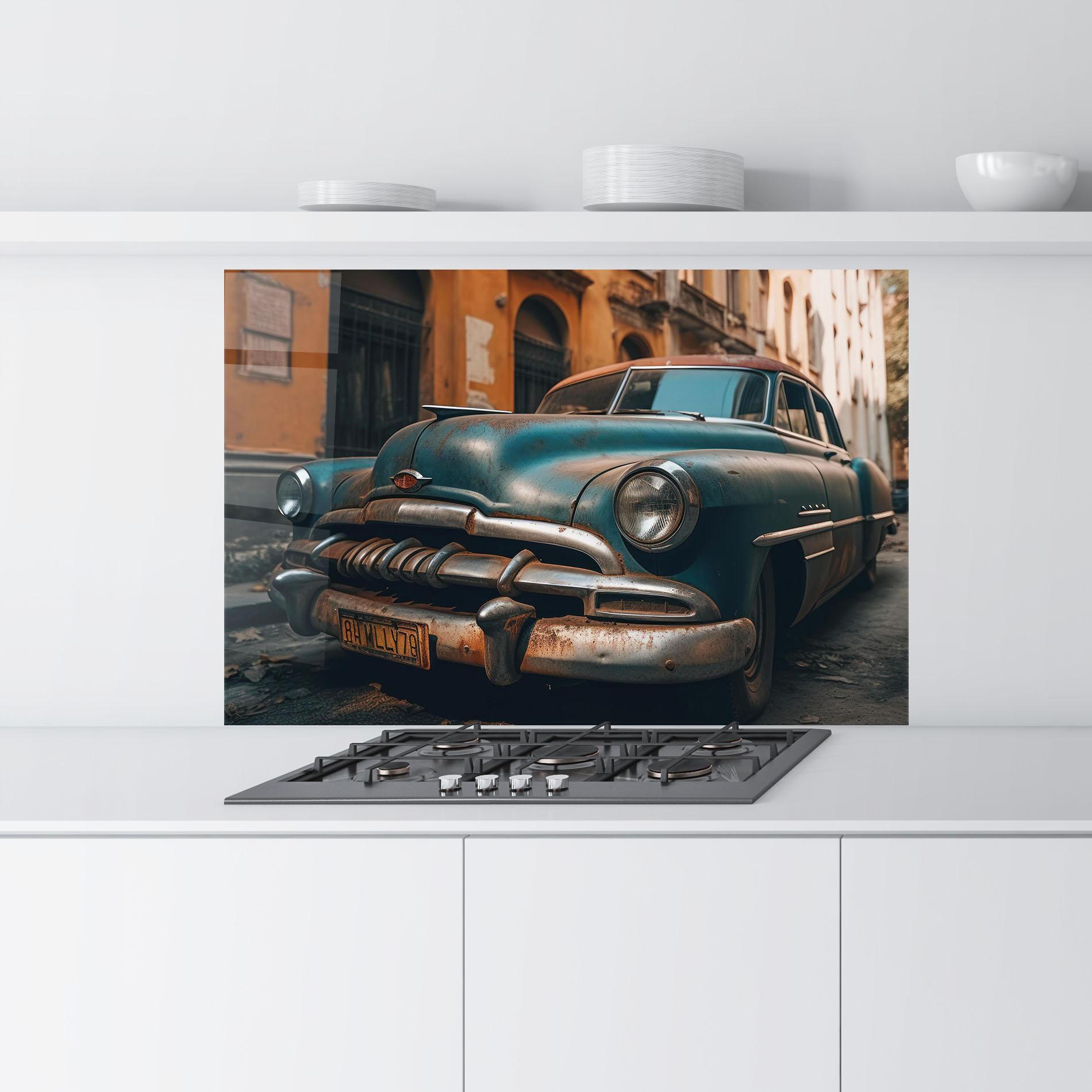 Panou Sticla Bucatarie Blue Old Car mockup 9