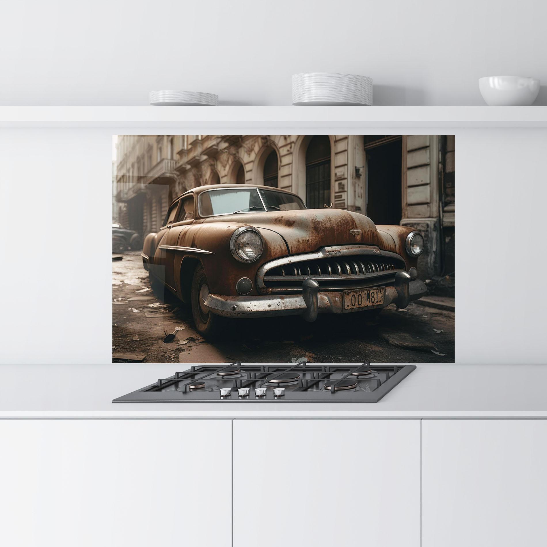 Panou Sticla Bucatarie Brown Old Car mockup 9