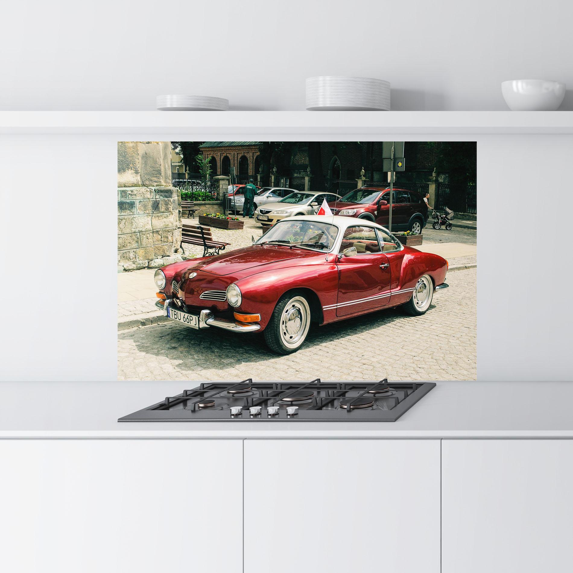 Panou Sticla Bucatarie Car Old Red mockup 9