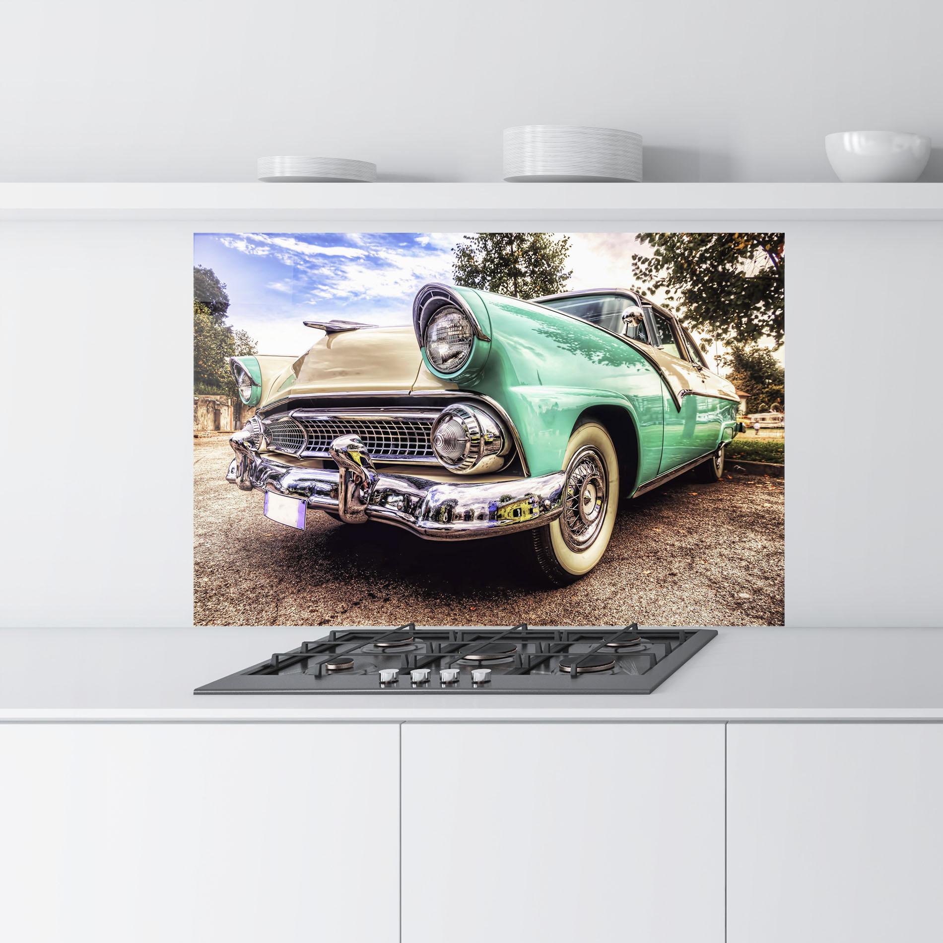 Panou Sticla Bucatarie Green Vintage Car mockup 9