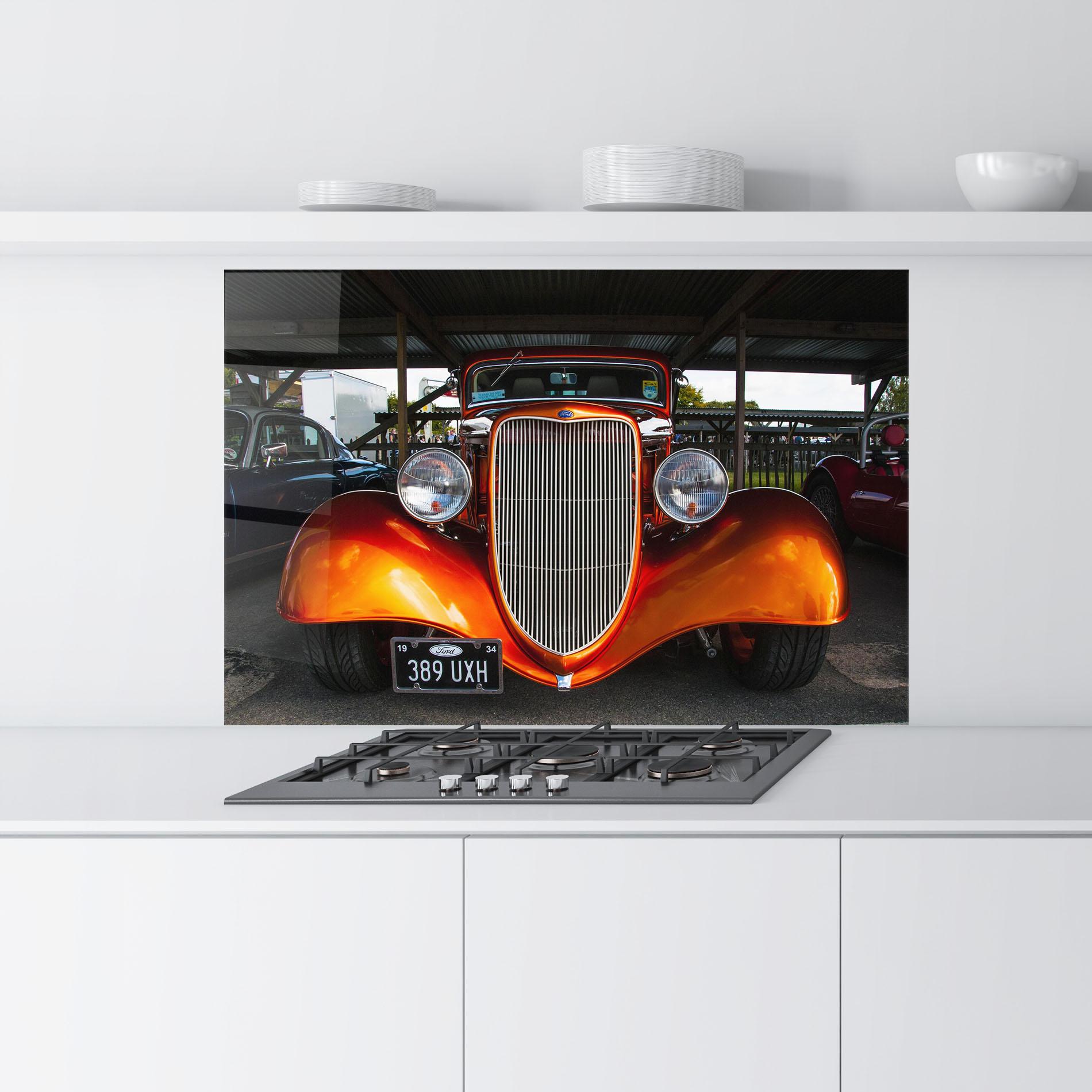 Panou Sticla Bucatarie Orange Classic Car mockup 9