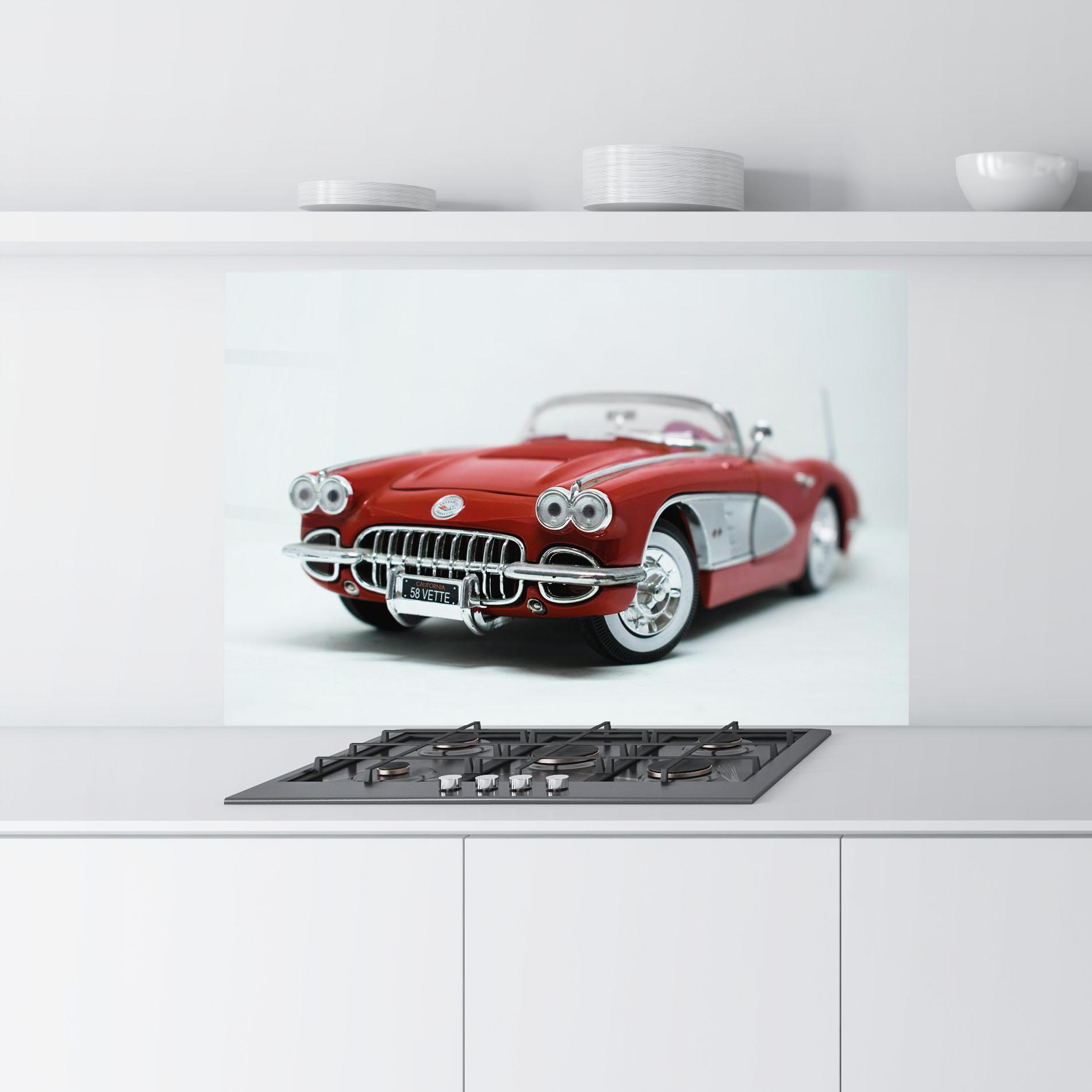 Panou Sticla Bucatarie Vintage Red Car mockup 9