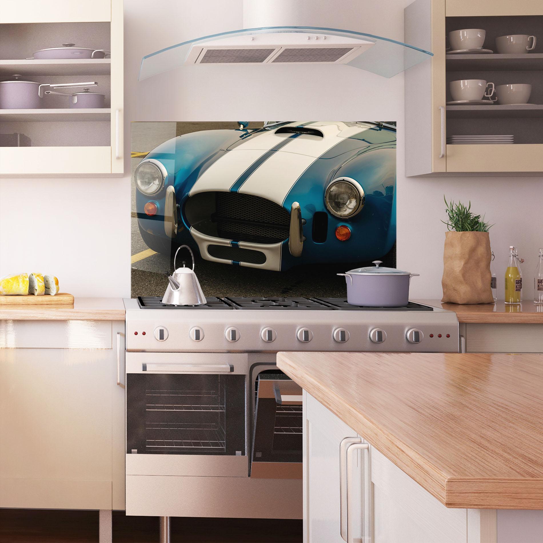 Panou Sticla Bucatarie Blue Vintage Car mockup 1