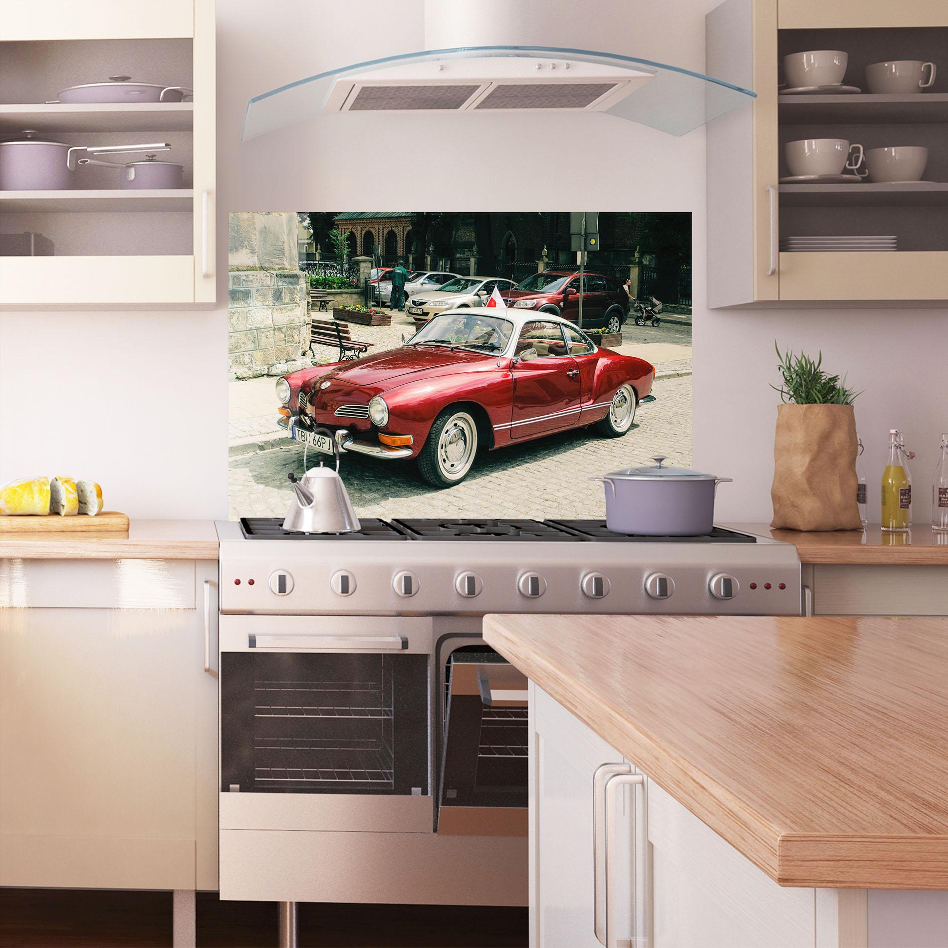 Panou Sticla Bucatarie Car Old Red mockup 1